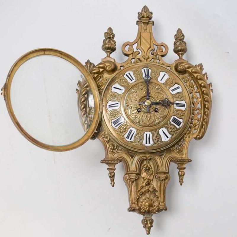 Antique French Gilded Bronze Cartel Wall Clock For Sale 7