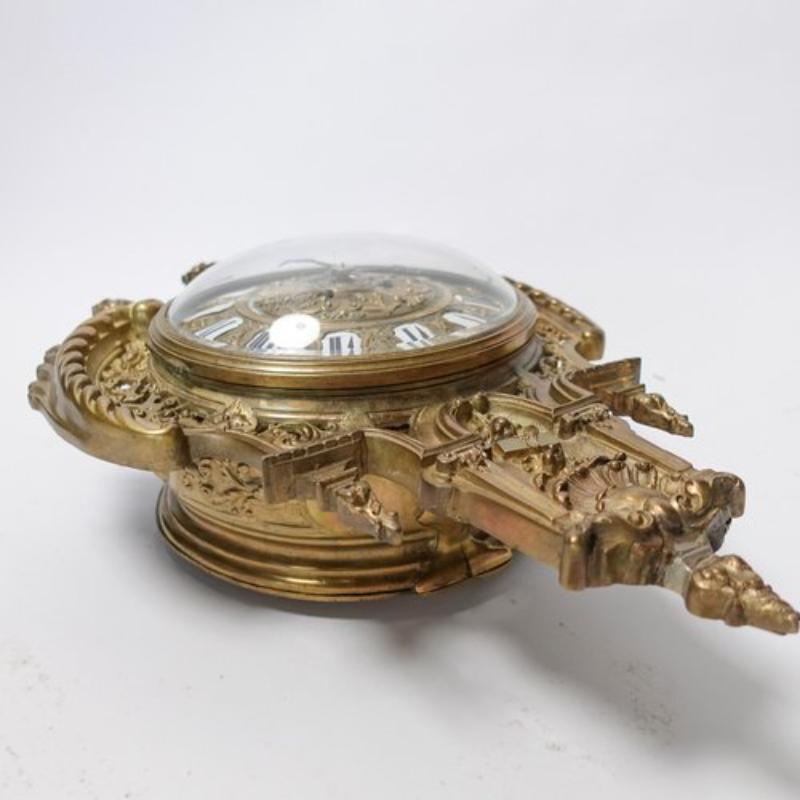 Art Nouveau Antique French Gilded Bronze Cartel Wall Clock For Sale