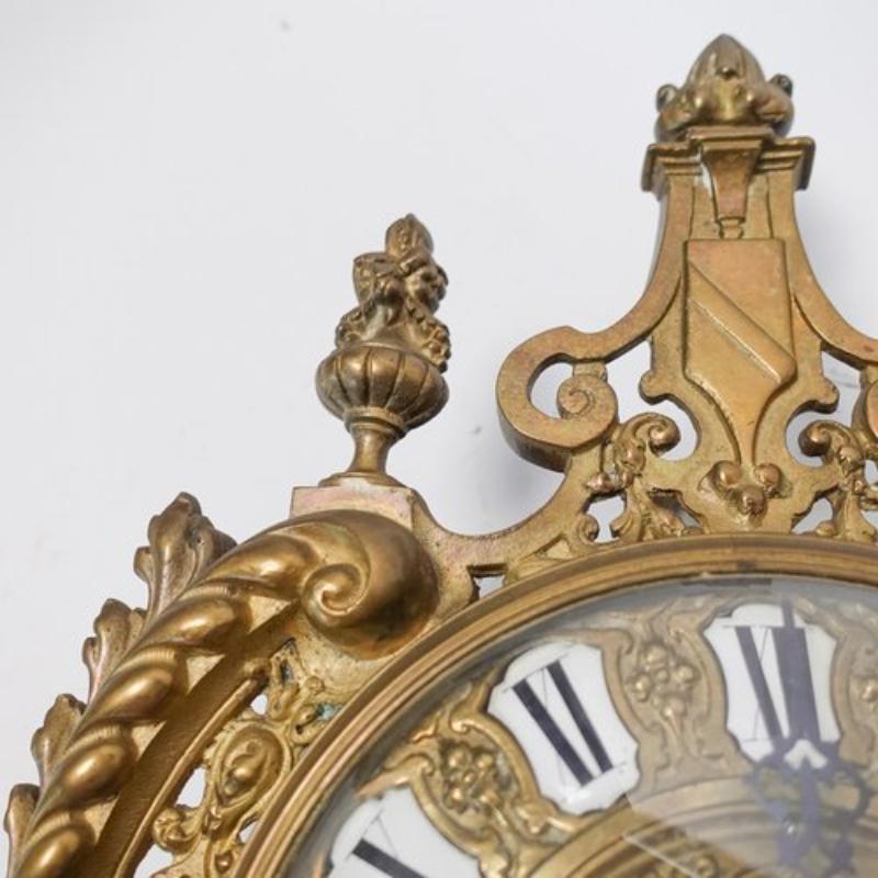 19th Century Antique French Gilded Bronze Cartel Wall Clock For Sale