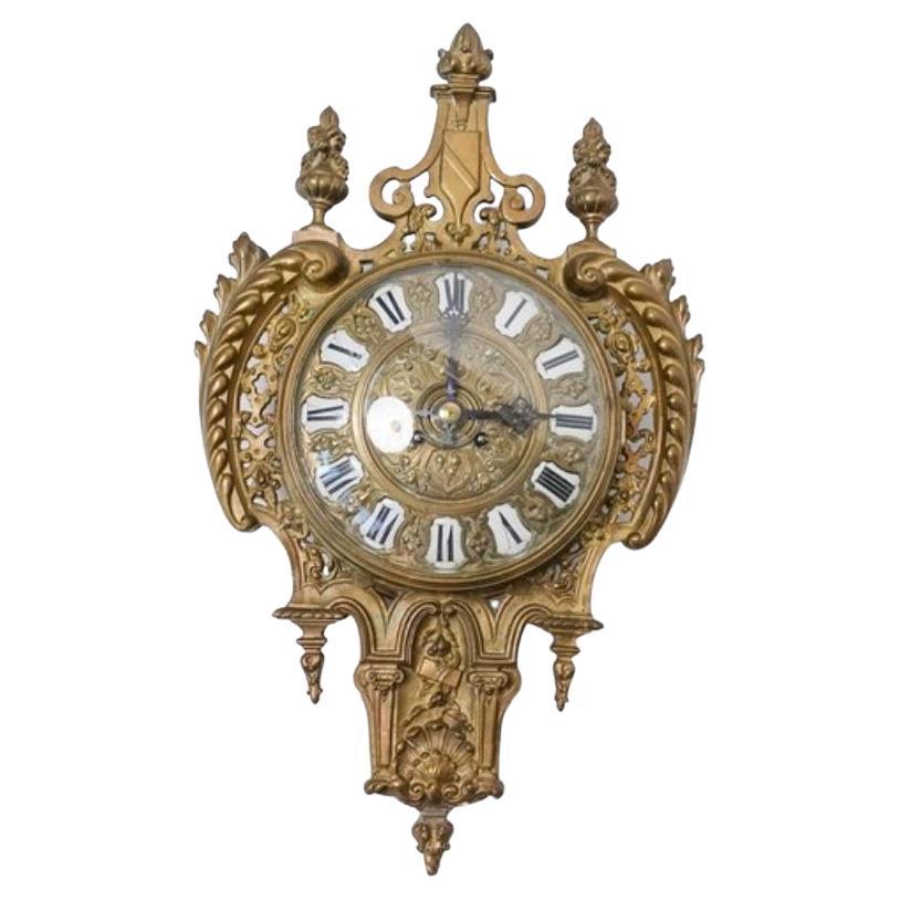 Antique French Gilded Bronze Cartel Wall Clock For Sale
