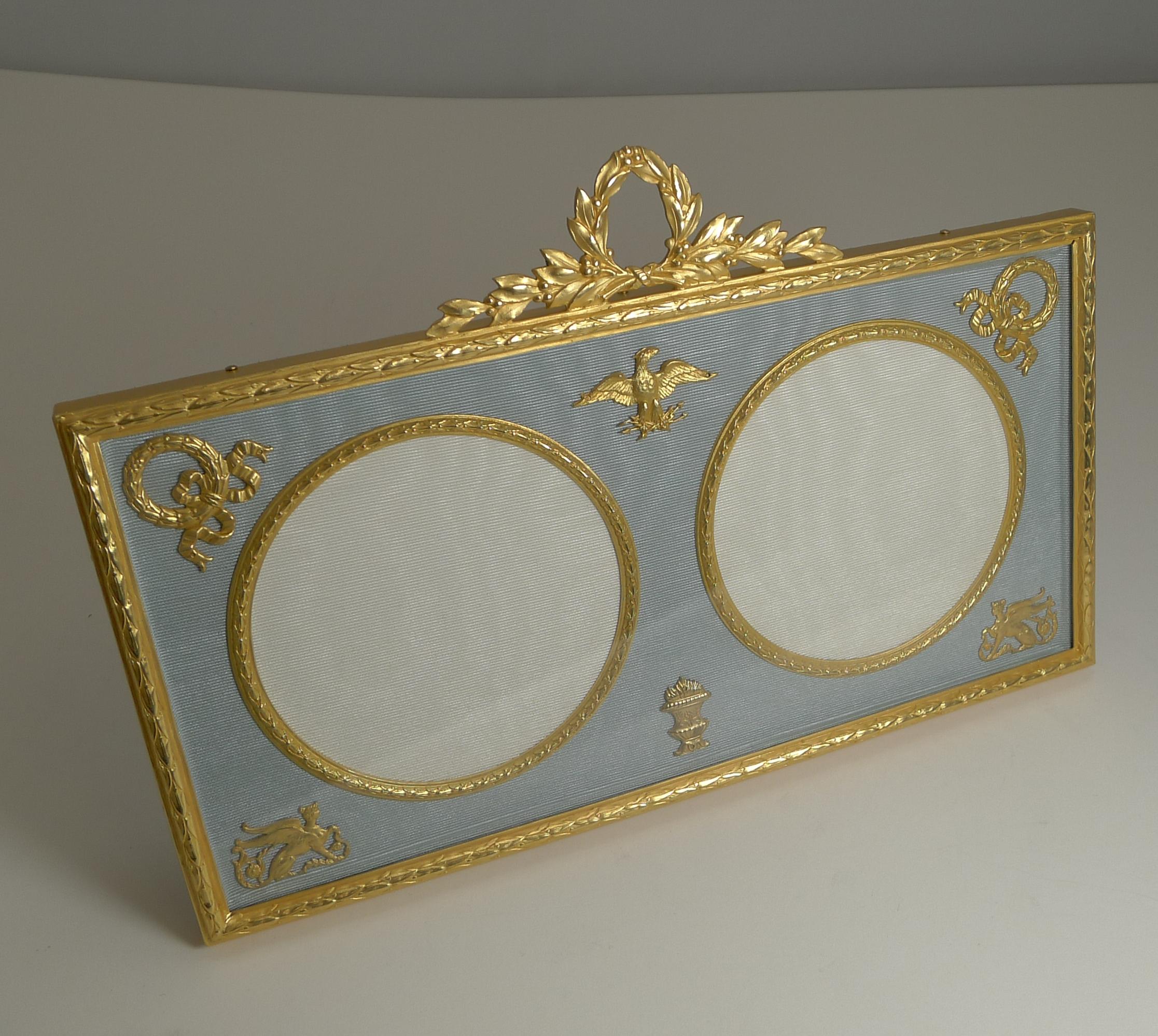 Edwardian Antique French Gilded Bronze Double Photograph / Picture Frame, circa 1900 For Sale