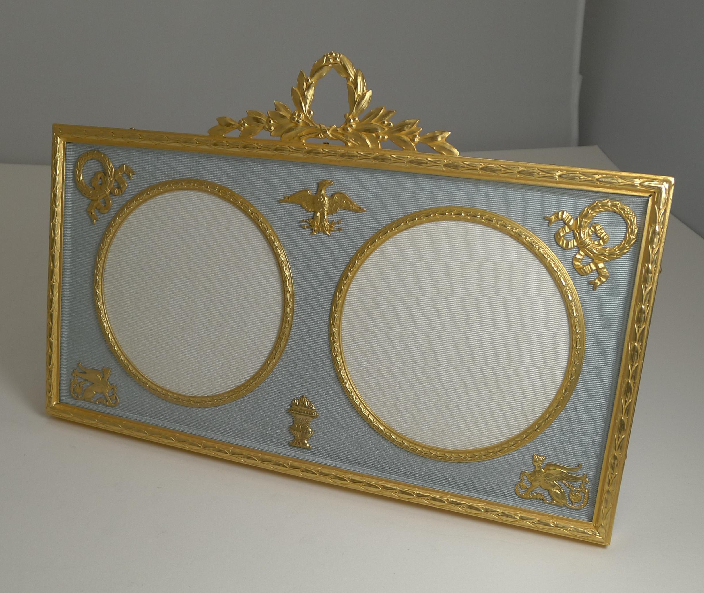 Gilt Antique French Gilded Bronze Double Photograph / Picture Frame, circa 1900 For Sale
