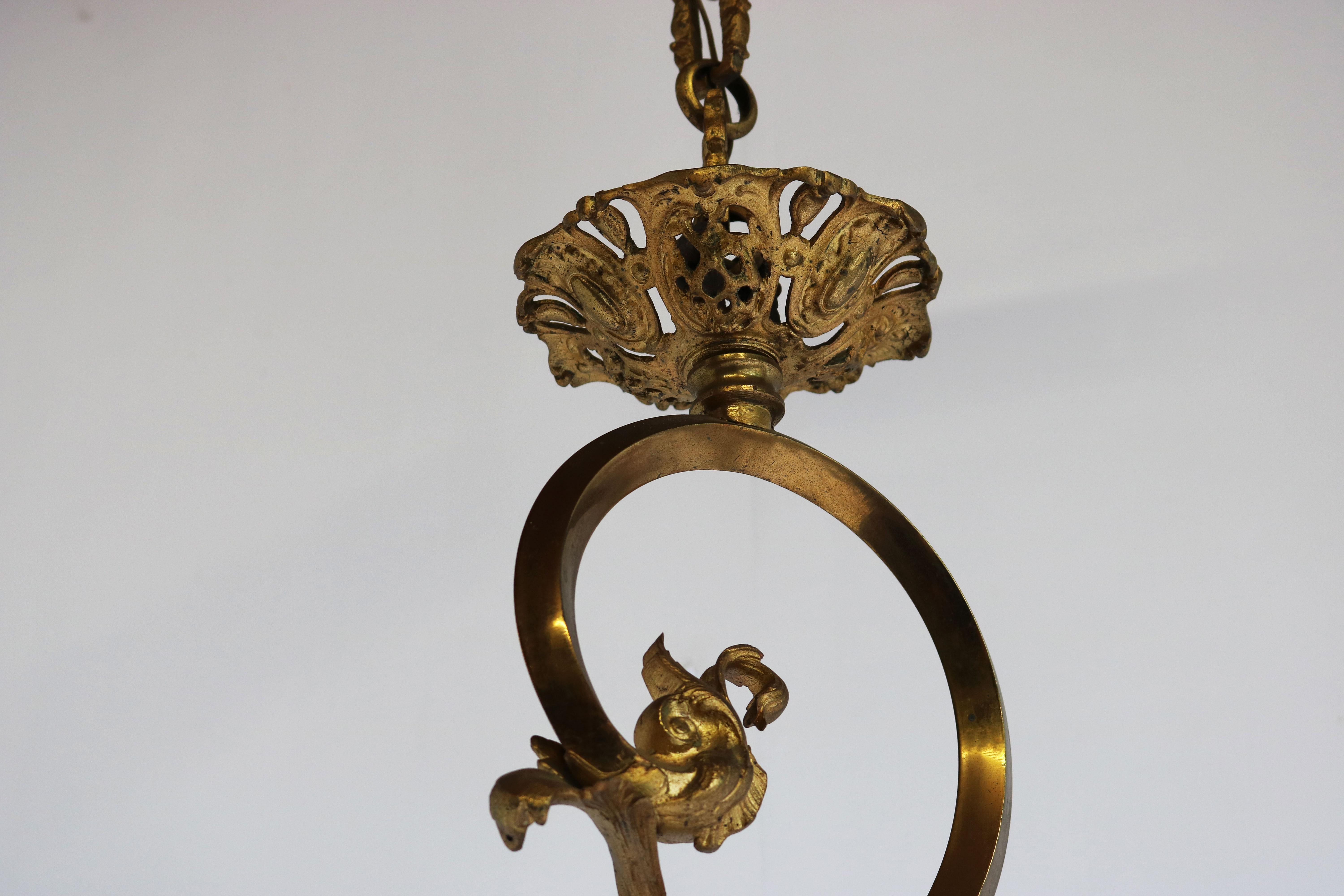 Antique French Gilded Bronze Louis XV / Rococo Style Chandelier 1880 Lamp Glass For Sale 5