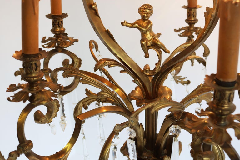 1900/1920′ Lustre Cage en Bronze Doré 4 Bras 16 Lumières | Biron