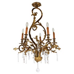 Antique French Gilded Bronze Louis XV / Rococo Style Chandelier 1880 Lamp Glass