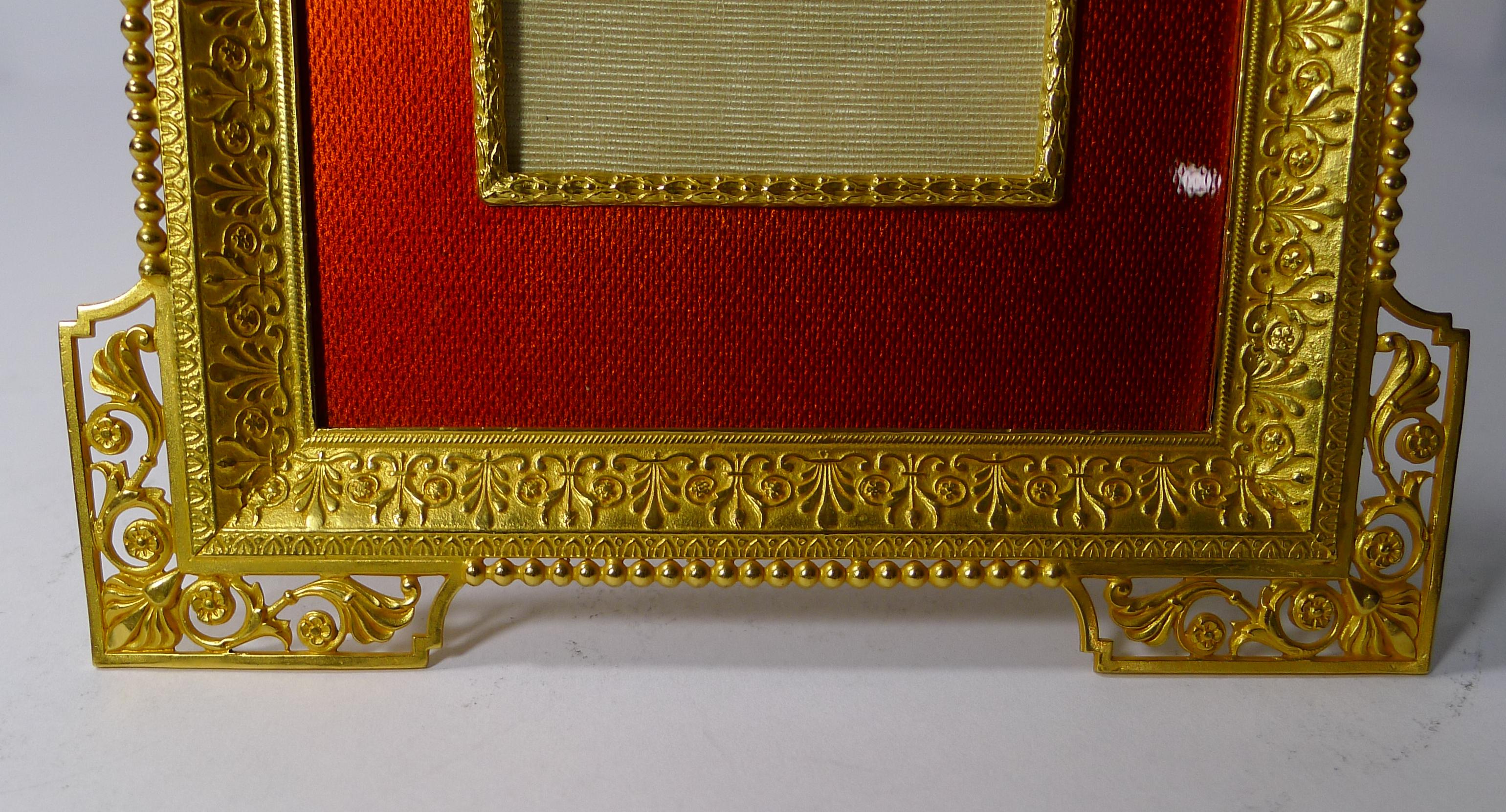 Gilt Antique French Gilded Bronze and Orange Enamel Picture Frame, circa 1900