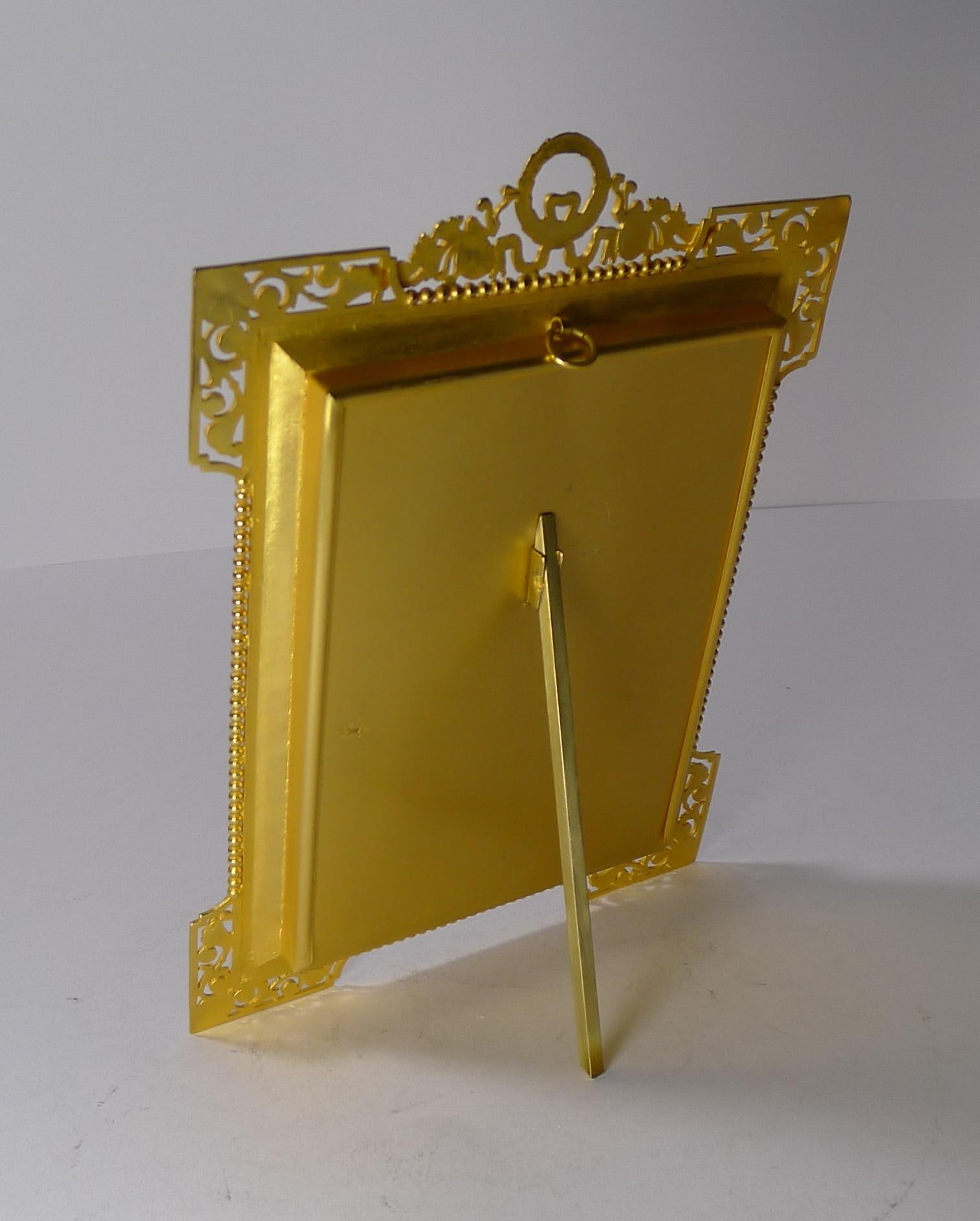 Early 20th Century Antique French Gilded Bronze and Orange Enamel Picture Frame, circa 1900