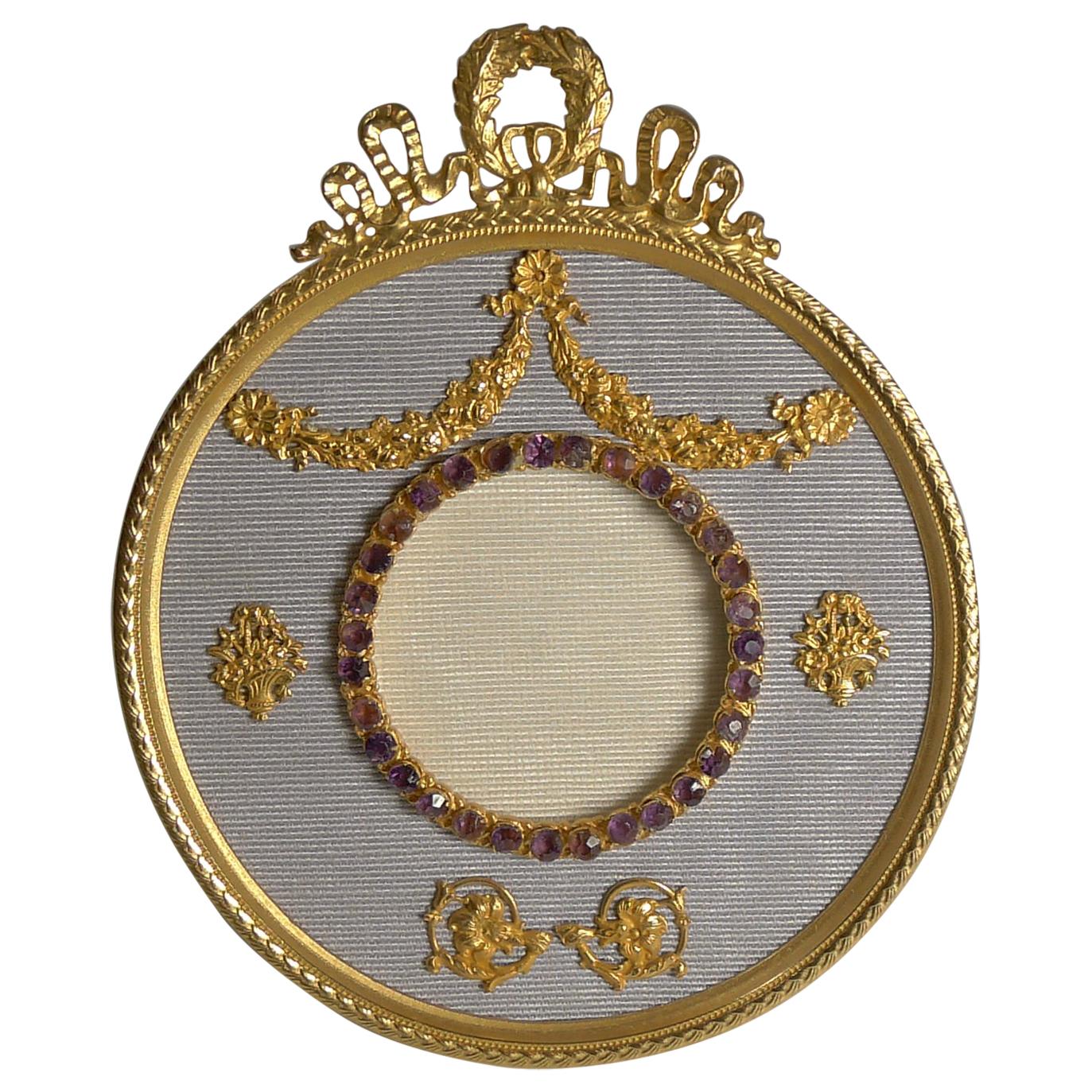 Antique French Gilded Bronze Photograph/Picture Frame, Amethyst Paste circa 1910