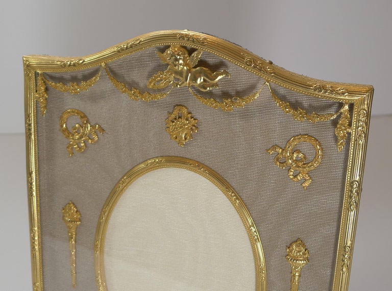 Antique French Gilded Bronze Picture Frame, Cherub, c.1900 For Sale at