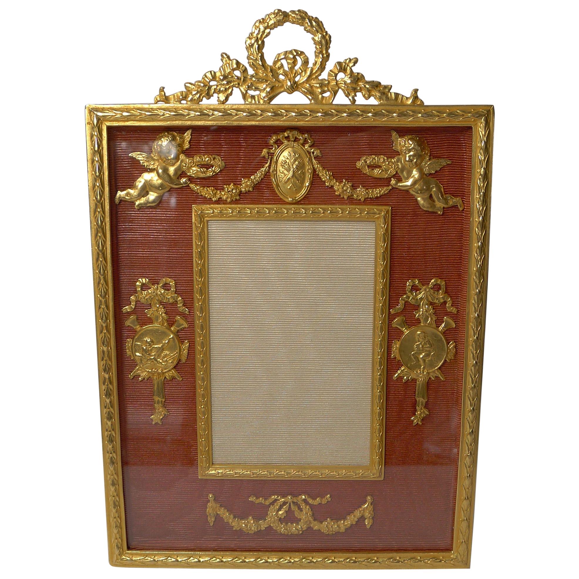 Antique French Gilded Bronze Picture Frame, Cherubs, circa 1900