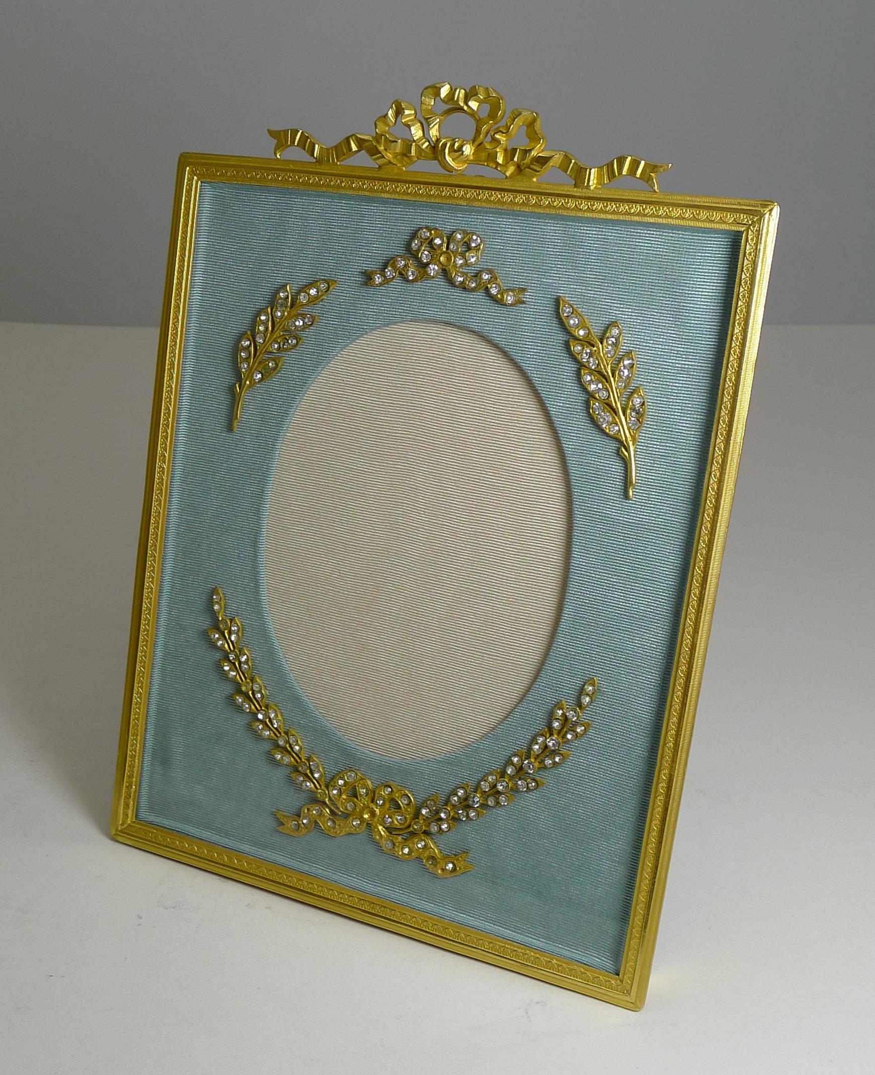 Antique French Gilded Bronze Picture Frame - Paste Stones c.1900 2