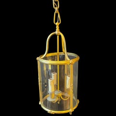 Antique French Gilded Bronze Rounded Glass Lantern
