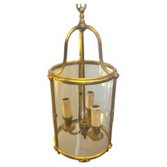 Antique French Gilded Bronze Rounded Glass Lantern 