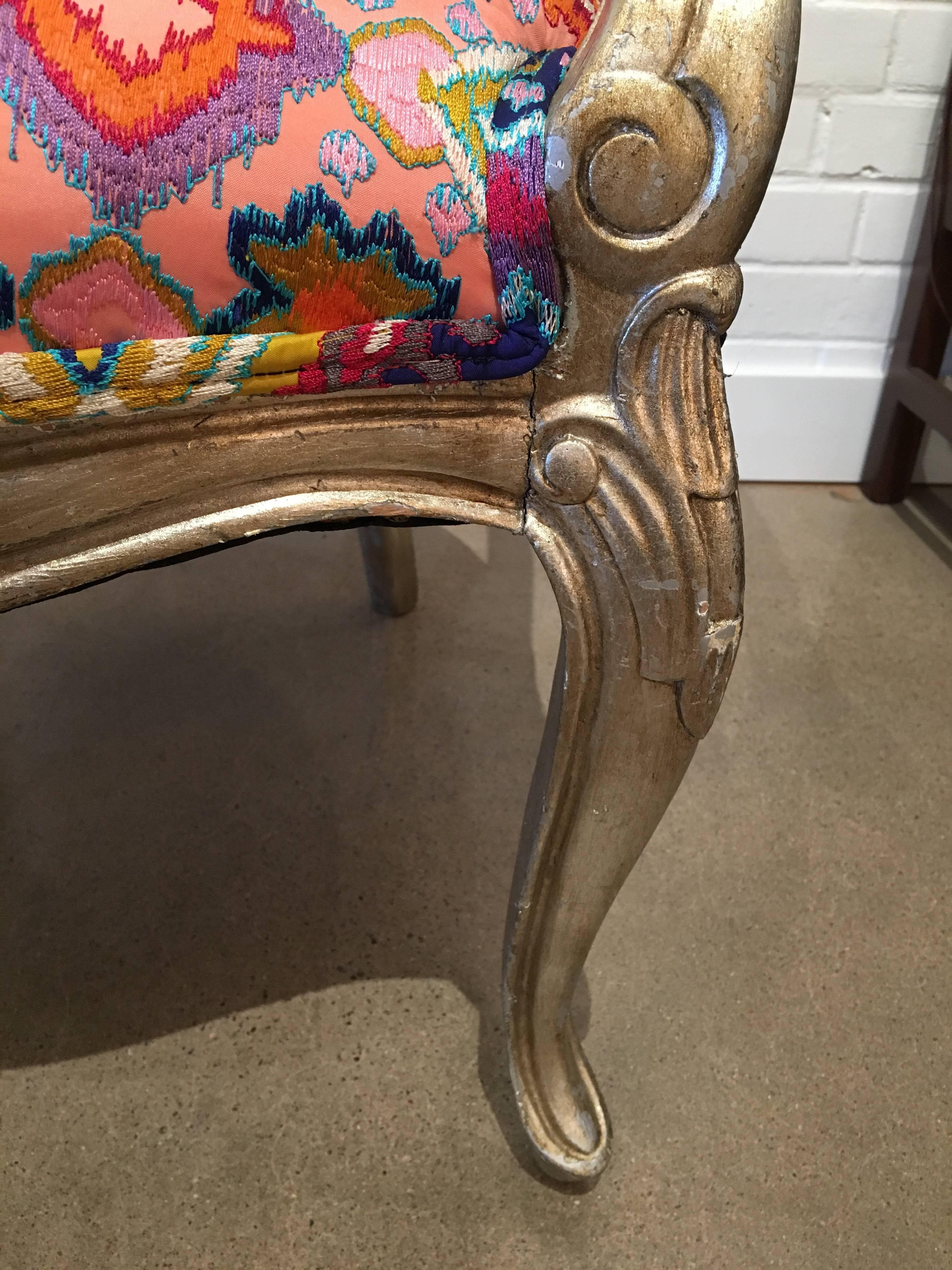 Mid-20th Century Antique French Gilded Chair Recently Reupholstered in Pierre Frey Fabric