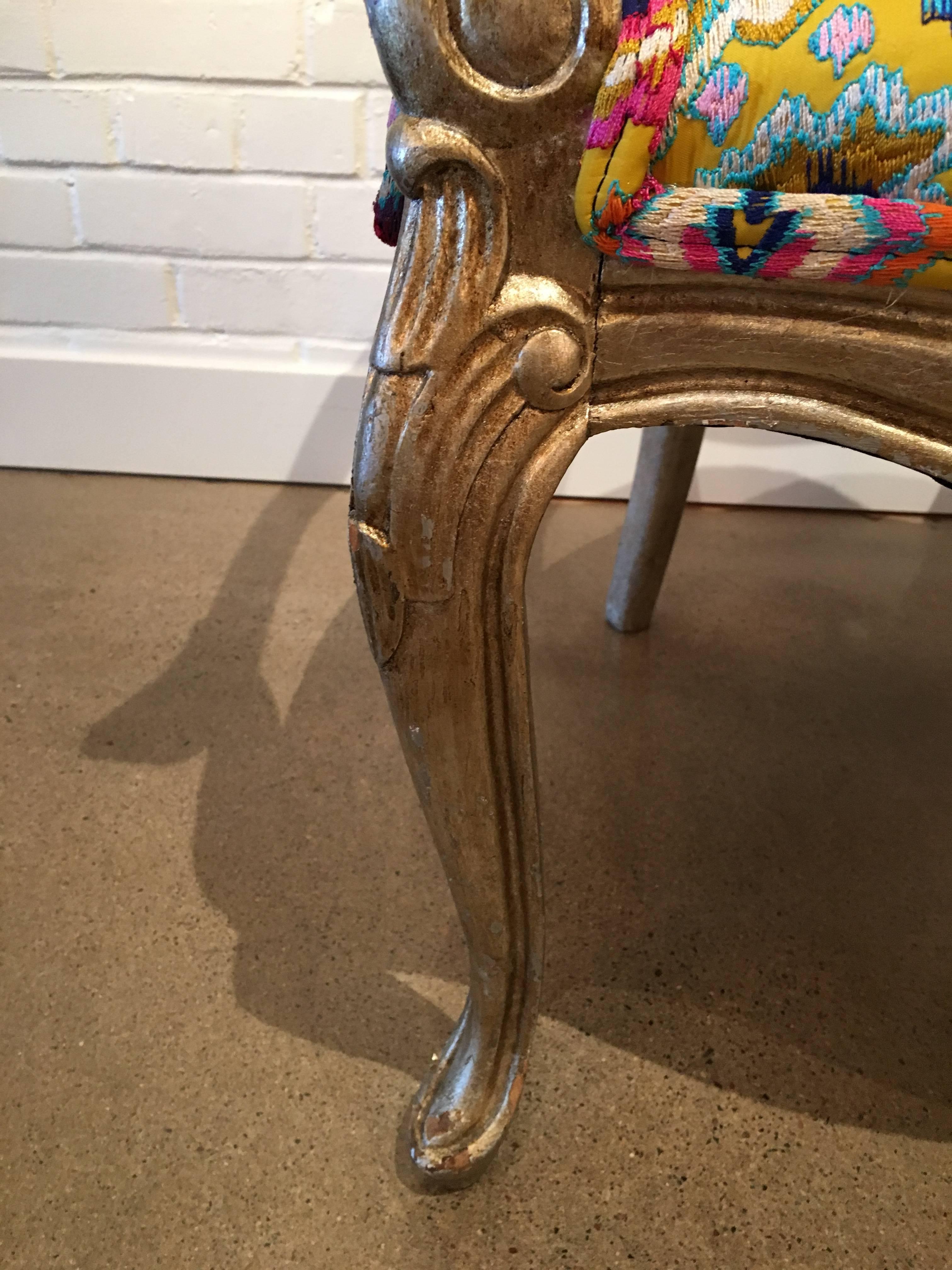 Hardwood Antique French Gilded Chair Recently Reupholstered in Pierre Frey Fabric