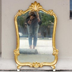 Antique French Gilded Louis XV Style Vanity Mirror in Mint Green