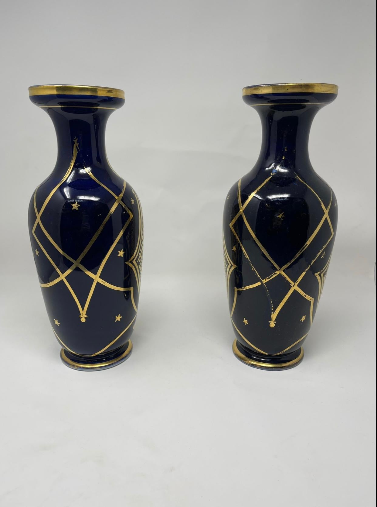Antique French Gilded Porcelain Vases with Hand Painted Courting Scene - Pair For Sale 2