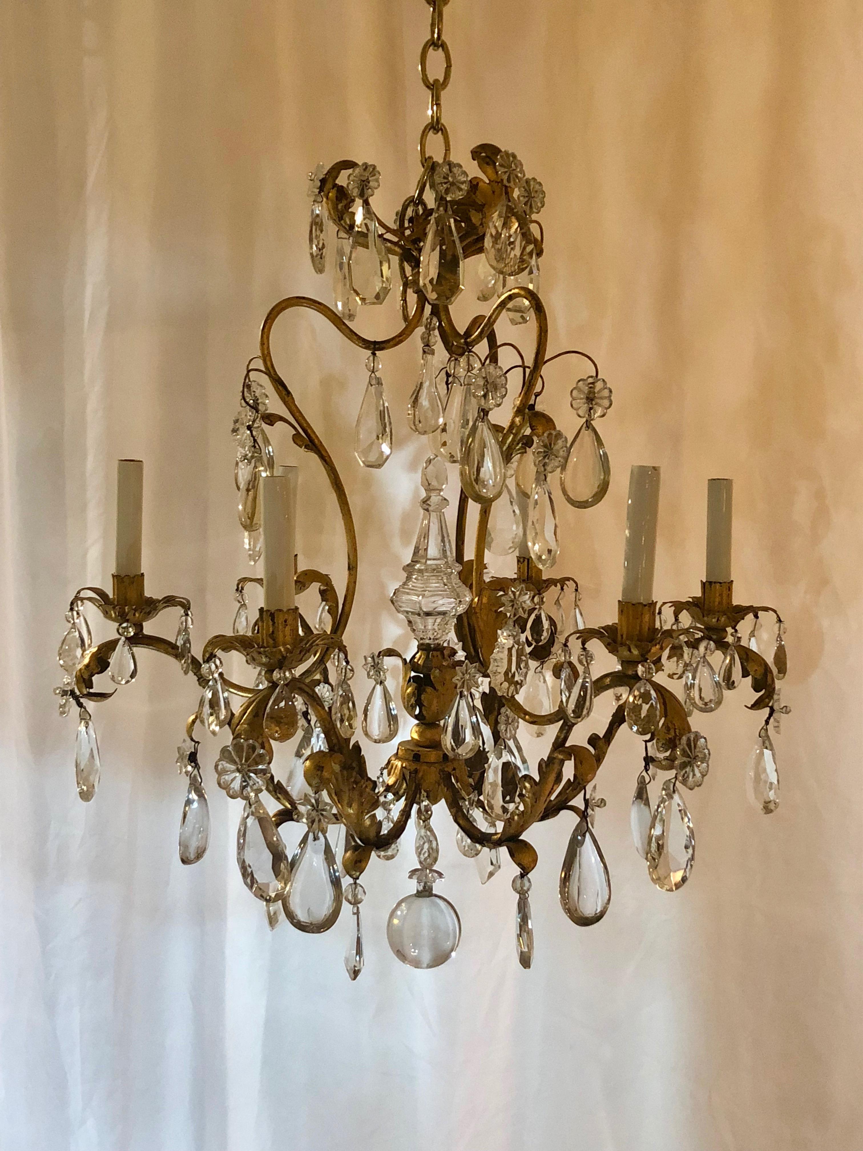 Antique French gilded tole and crystal chandelier, circa 1920-1930.