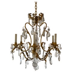 Antique French Gilded Tole and Crystal Chandelier, circa 1920-1930