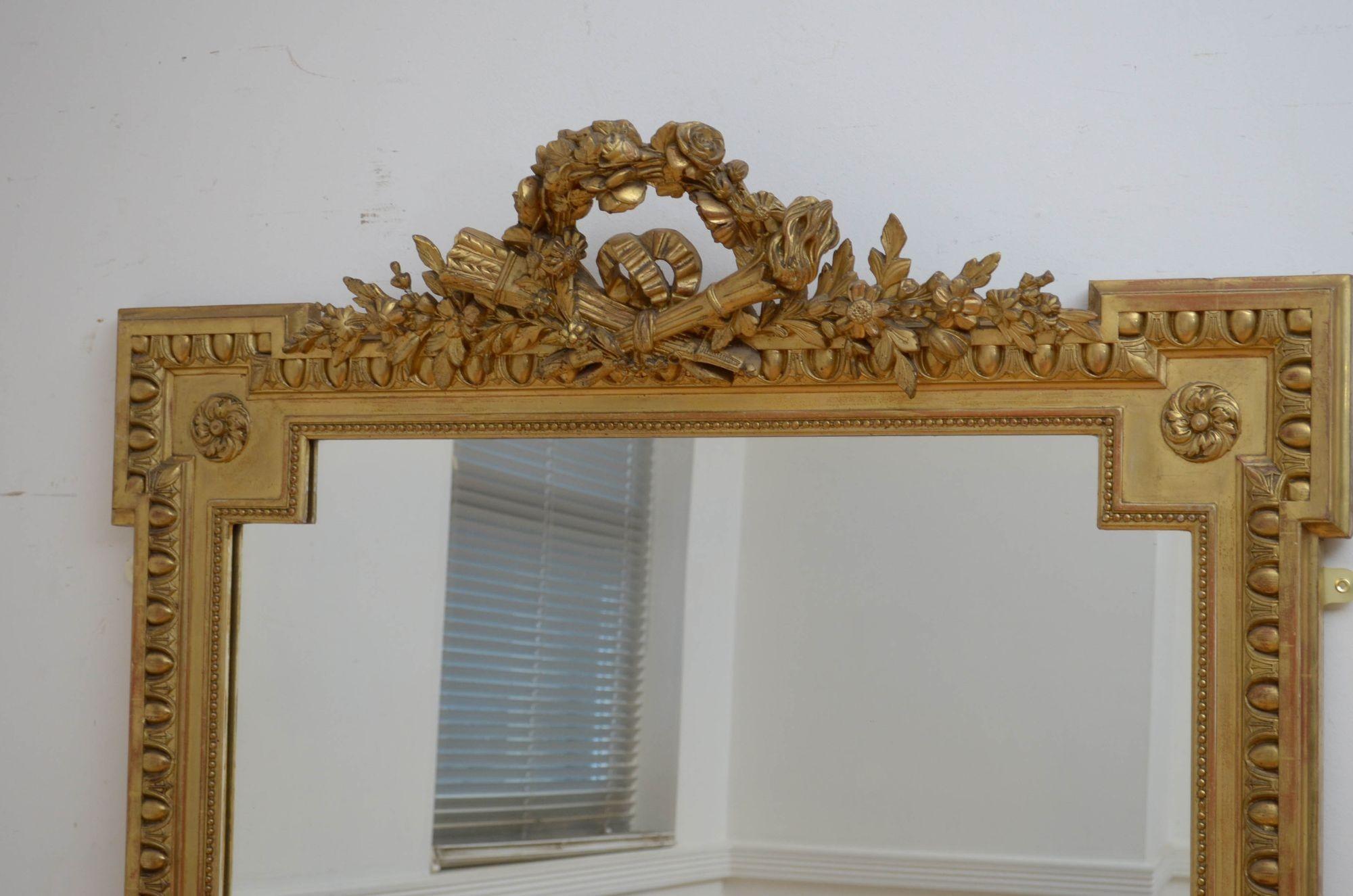 Antique French Gilded Wall Mirror H164cm For Sale 6