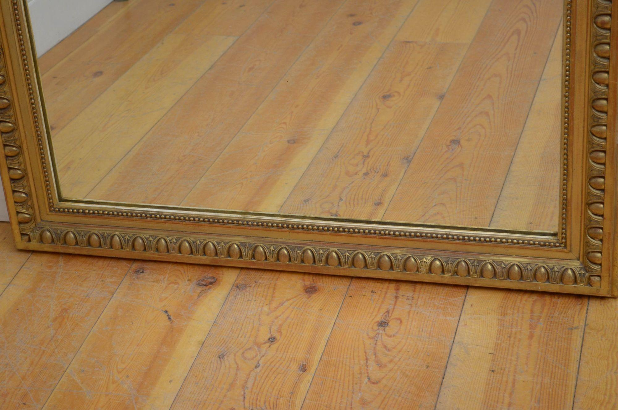 Antique French Gilded Wall Mirror H164cm In Good Condition For Sale In Whaley Bridge, GB