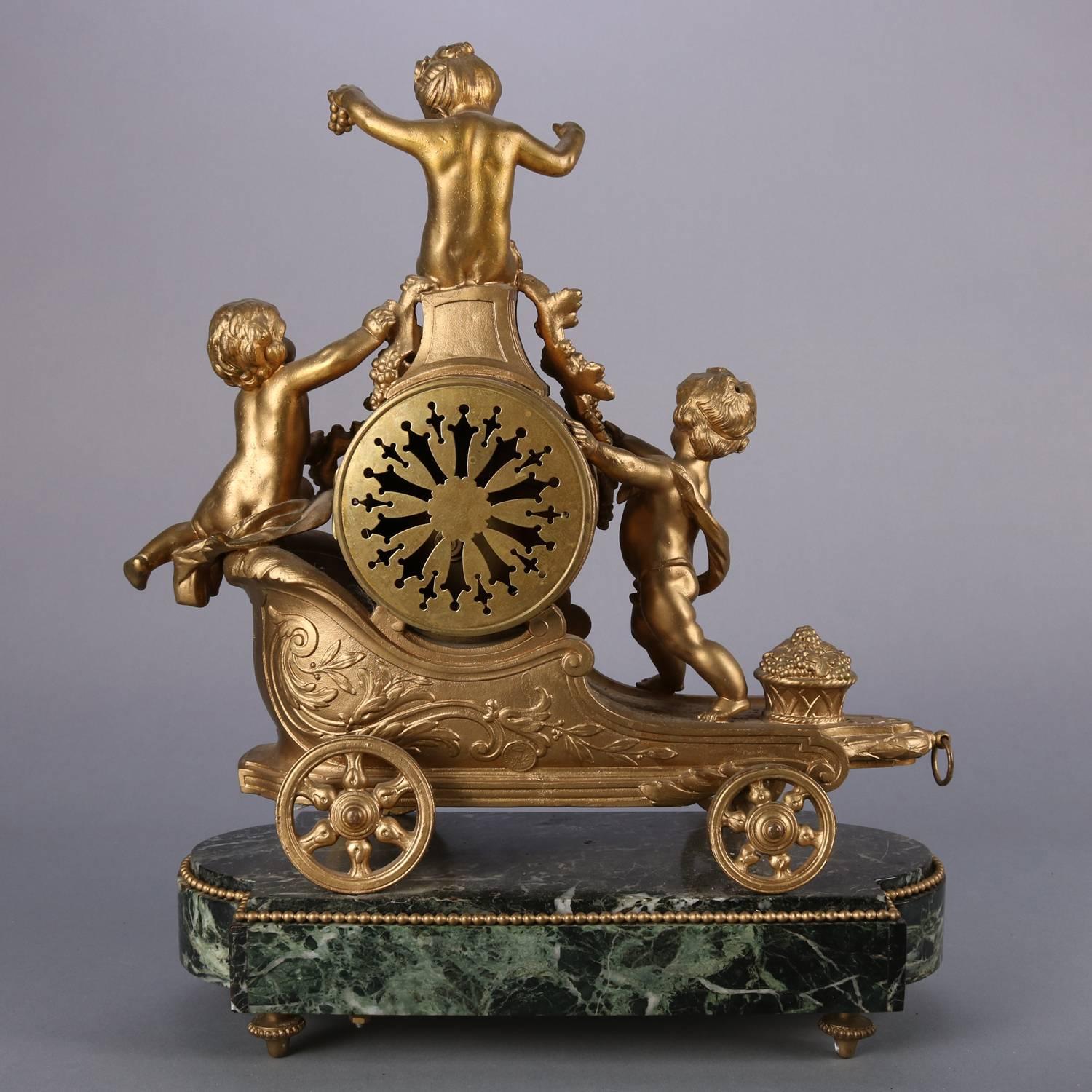 Antique French Gilt & Marble Cherub Chariot Figural SH Paris Mantel Clock 4