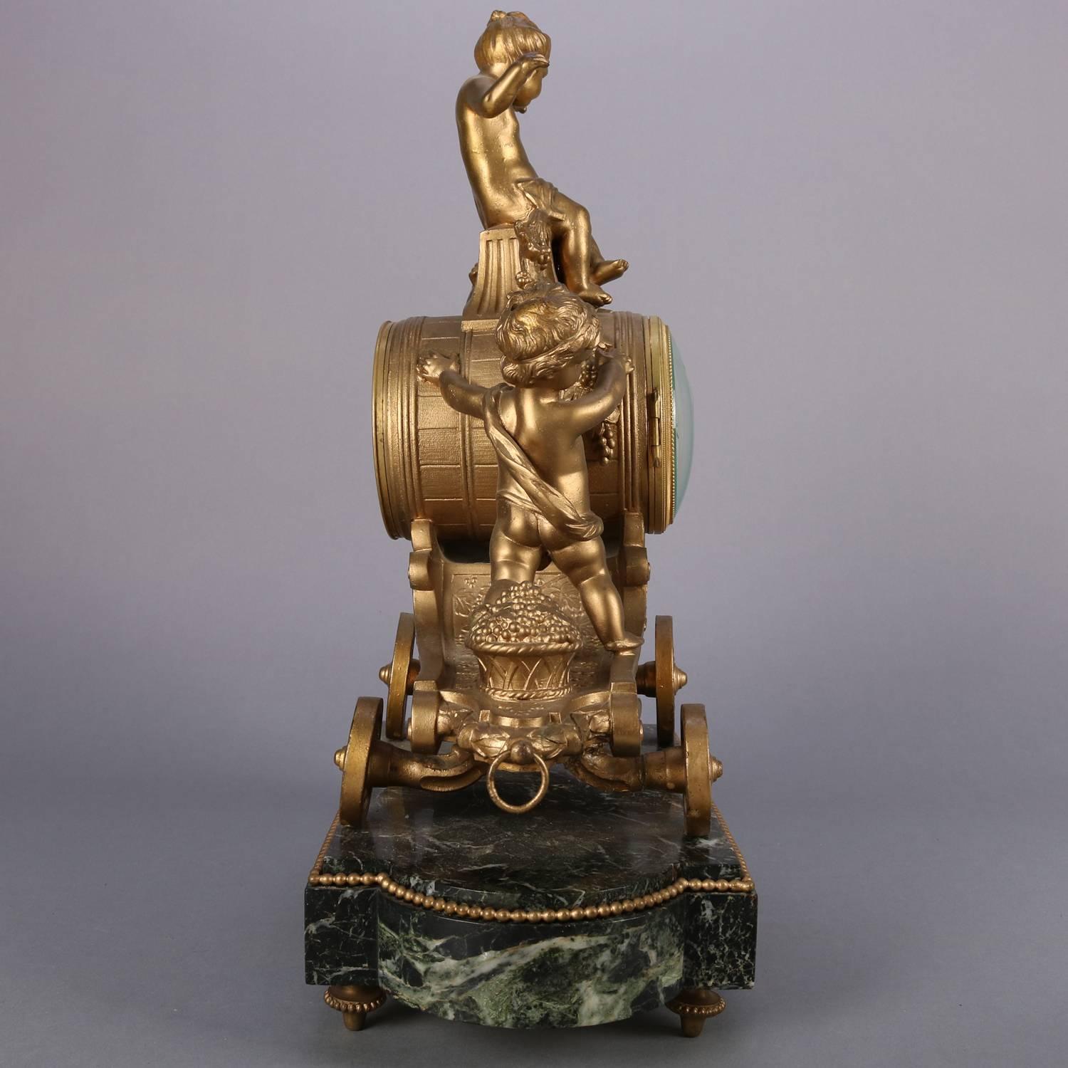 Antique French Gilt & Marble Cherub Chariot Figural SH Paris Mantel Clock 5