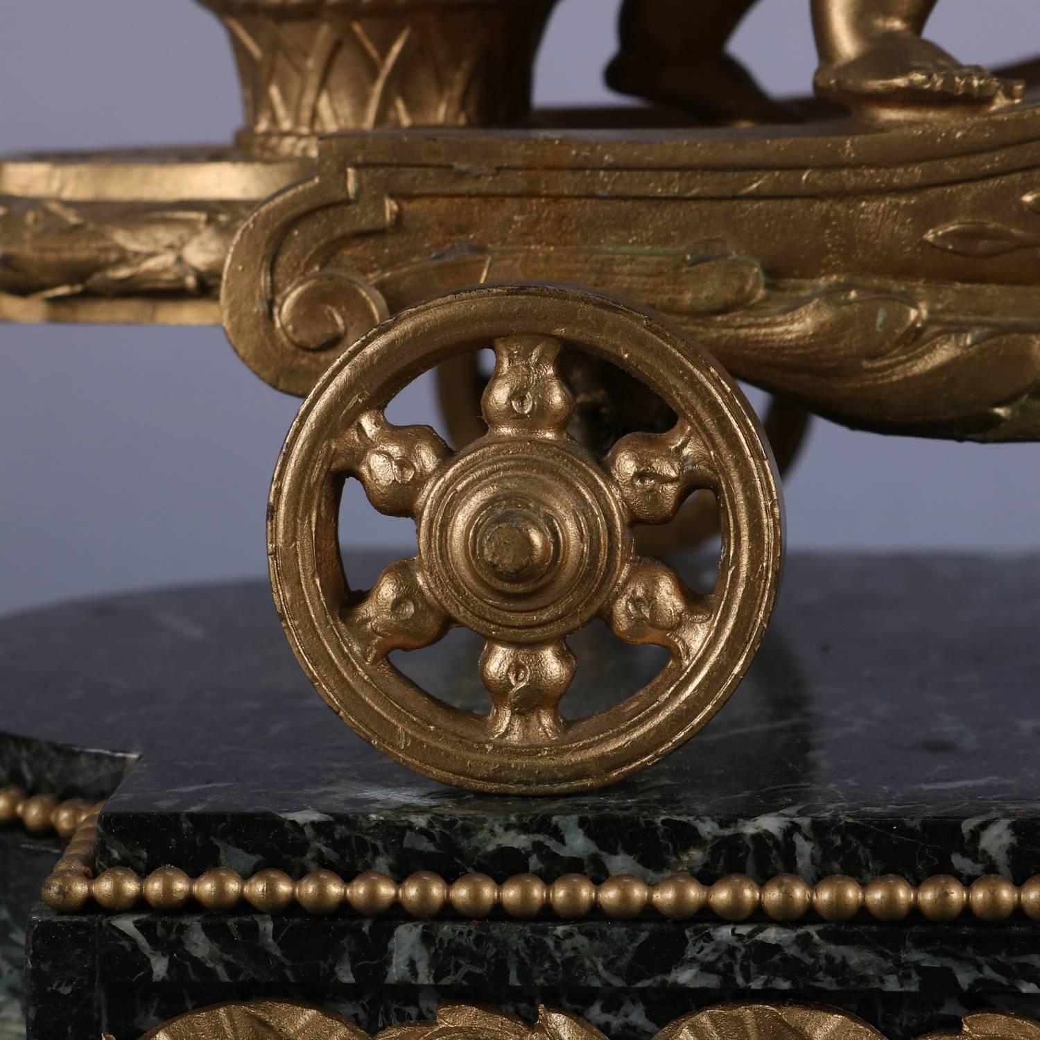Antique French Gilt & Marble Cherub Chariot Figural SH Paris Mantel Clock 7