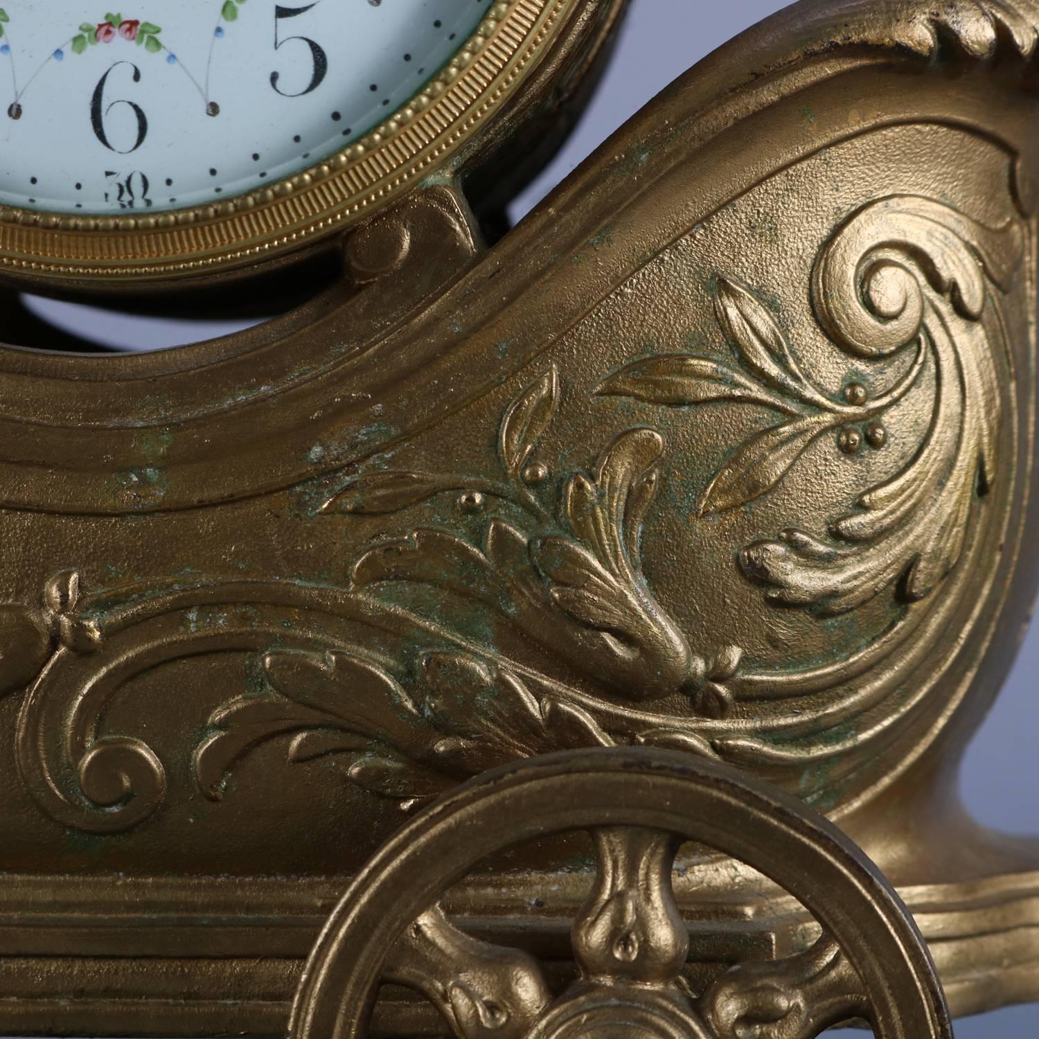 Antique French Gilt & Marble Cherub Chariot Figural SH Paris Mantel Clock 8