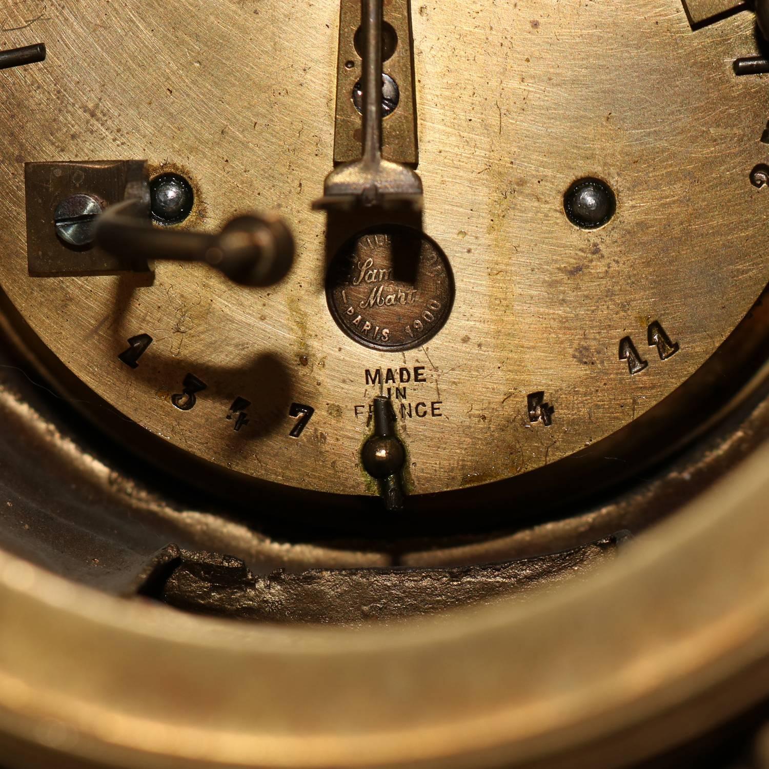 Antique French Gilt & Marble Cherub Chariot Figural SH Paris Mantel Clock 1