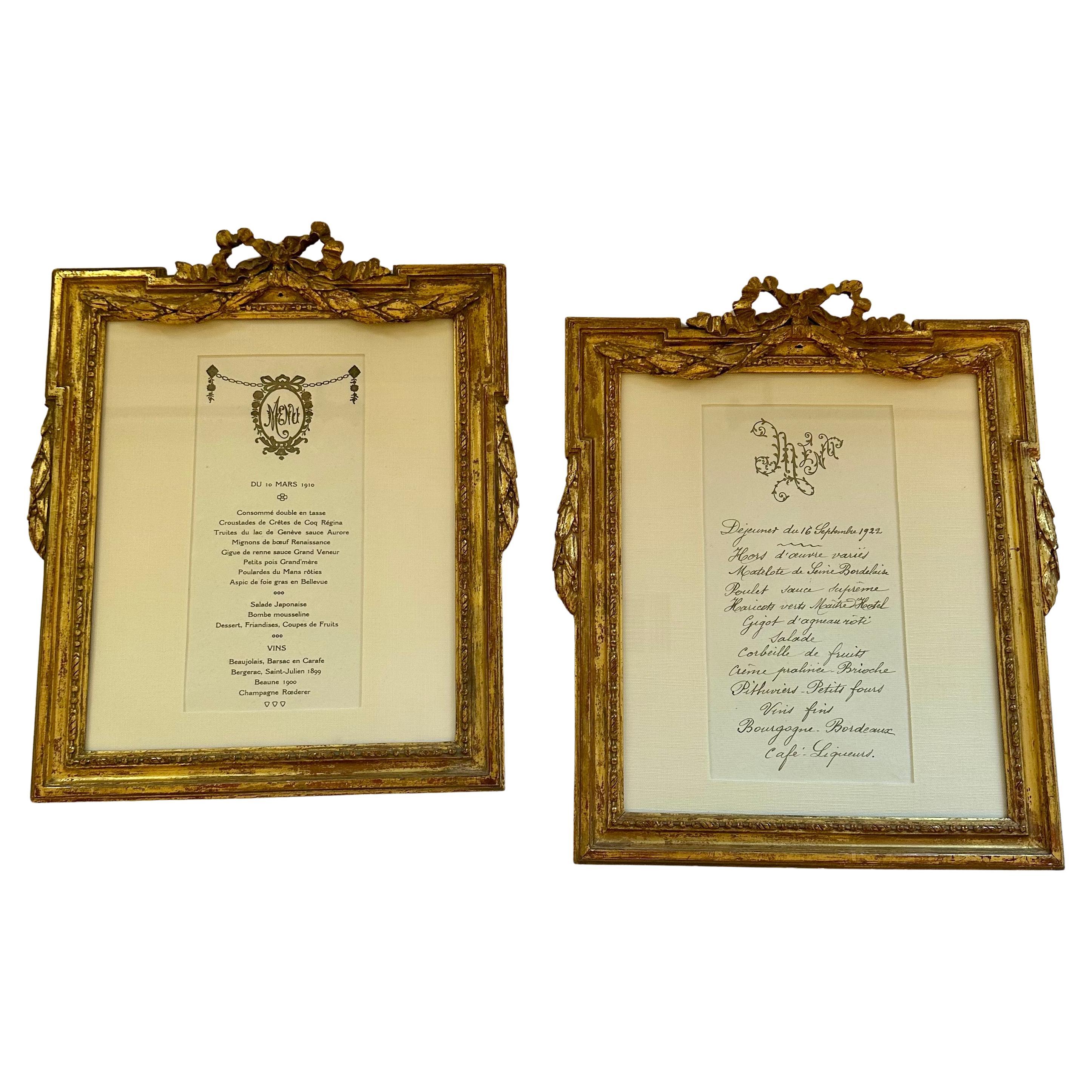 Antique French Gilt Bow Louis XVI hand carved  pair of frames