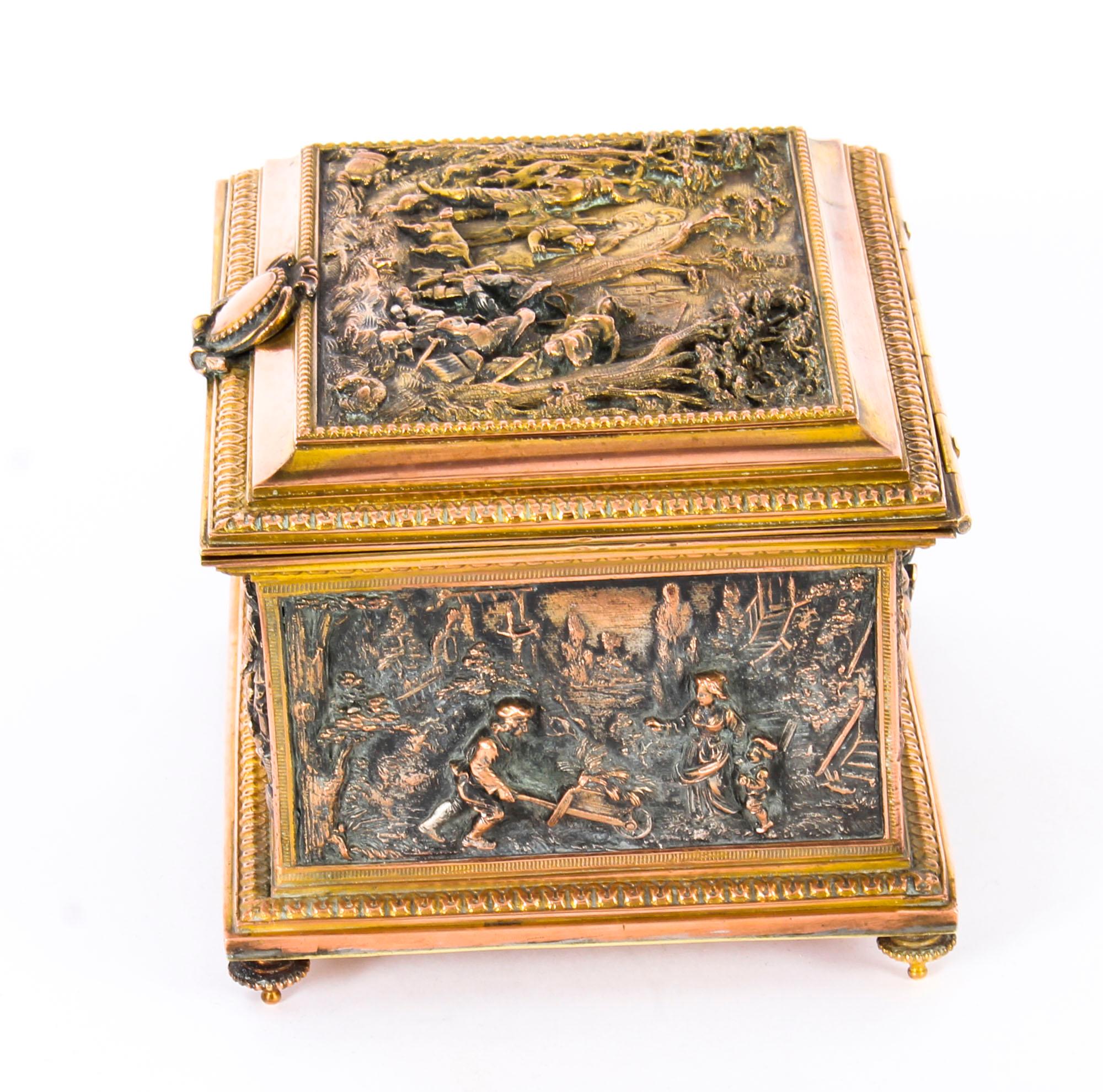 Antique French Gilt Brass and Bronze Jewellery Box Casket, AB Paris 19th Century 5