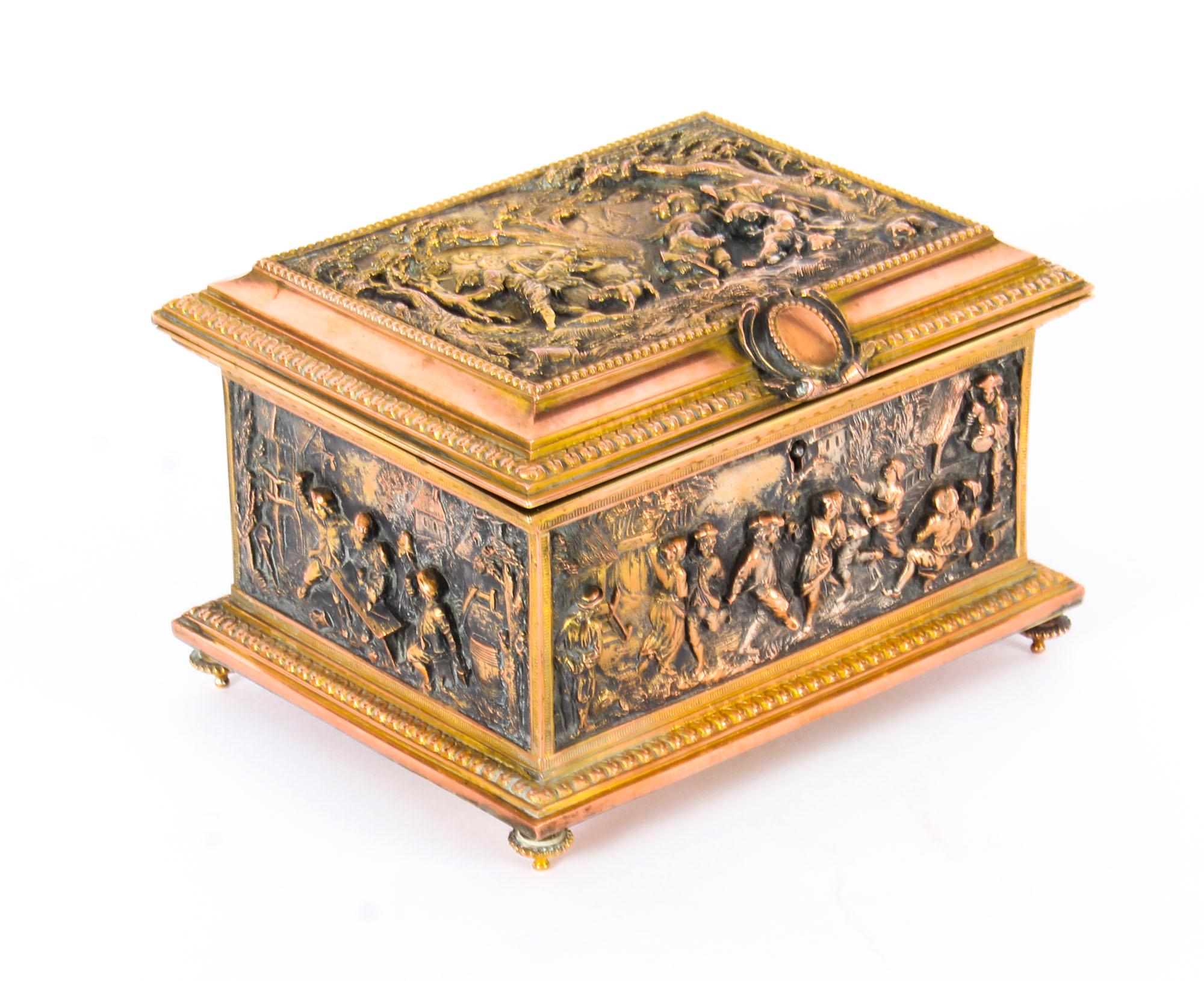Antique French Gilt Brass and Bronze Jewellery Box Casket, AB Paris 19th Century 9