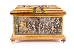 Antique French Gilt Brass and Bronze Jewellery Box Casket, AB Paris 19th Century