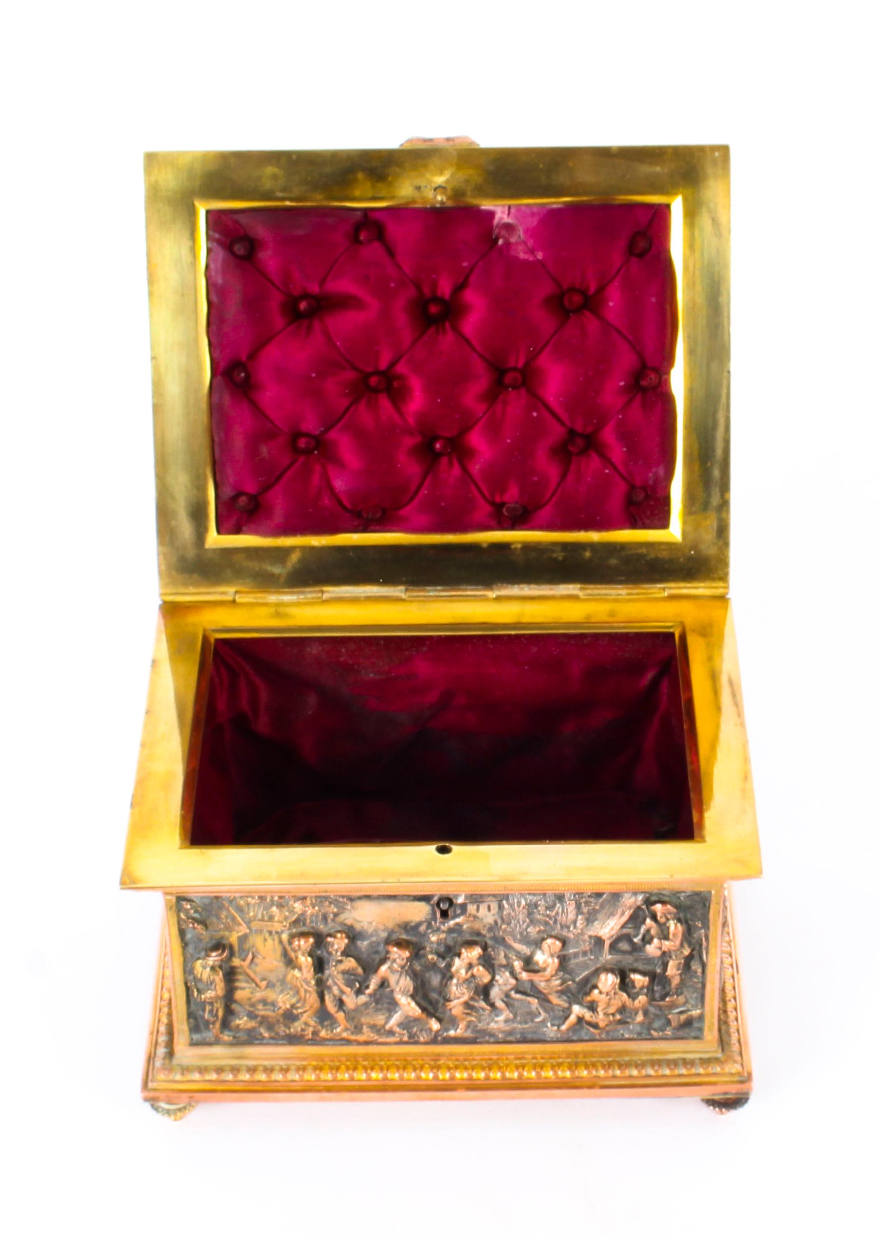 Antique French Gilt Brass and Bronze Jewellery Box Casket, AB Paris 19th Century 1