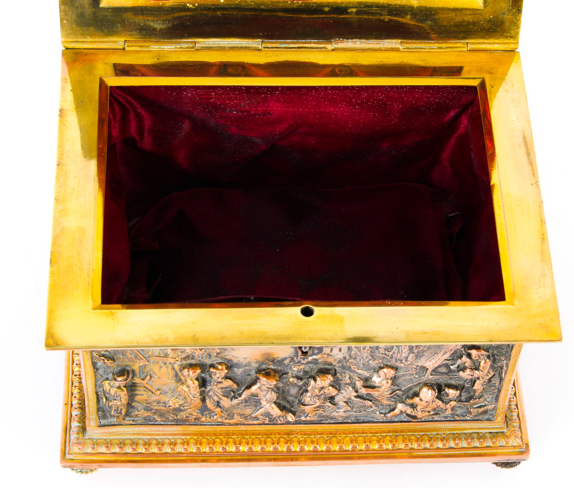 Antique French Gilt Brass and Bronze Jewellery Box Casket, AB Paris 19th Century 2