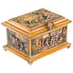 Antique French Gilt Brass and Bronze Jewellery Box Casket, AB Paris 19th Century