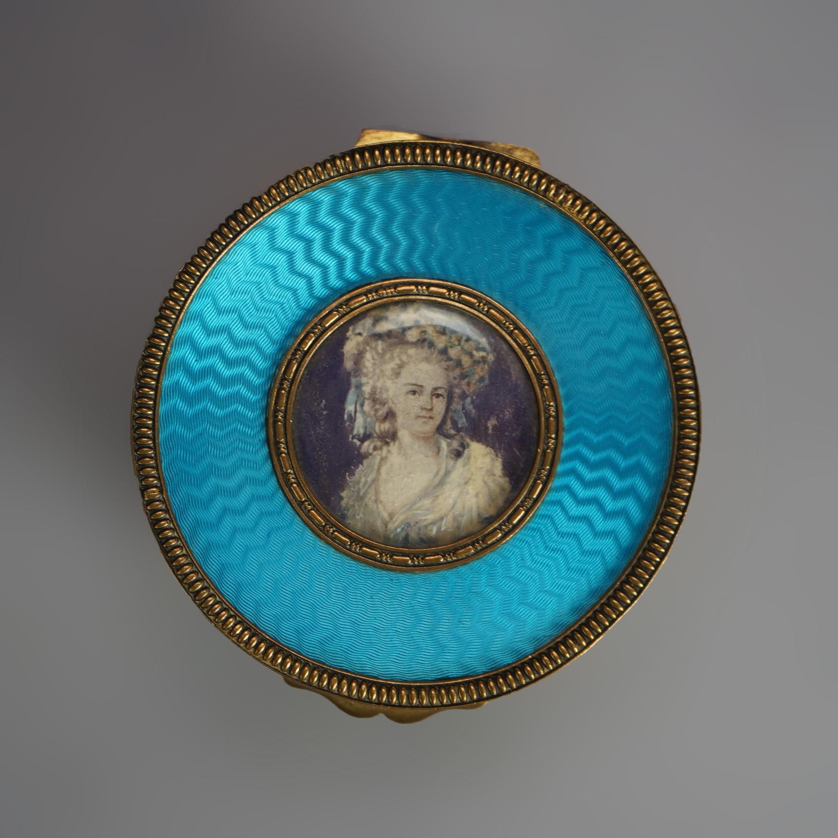 High Victorian Antique French Gilt Brass & Guilloche Reticulated Portrait Powder Box, 19thC