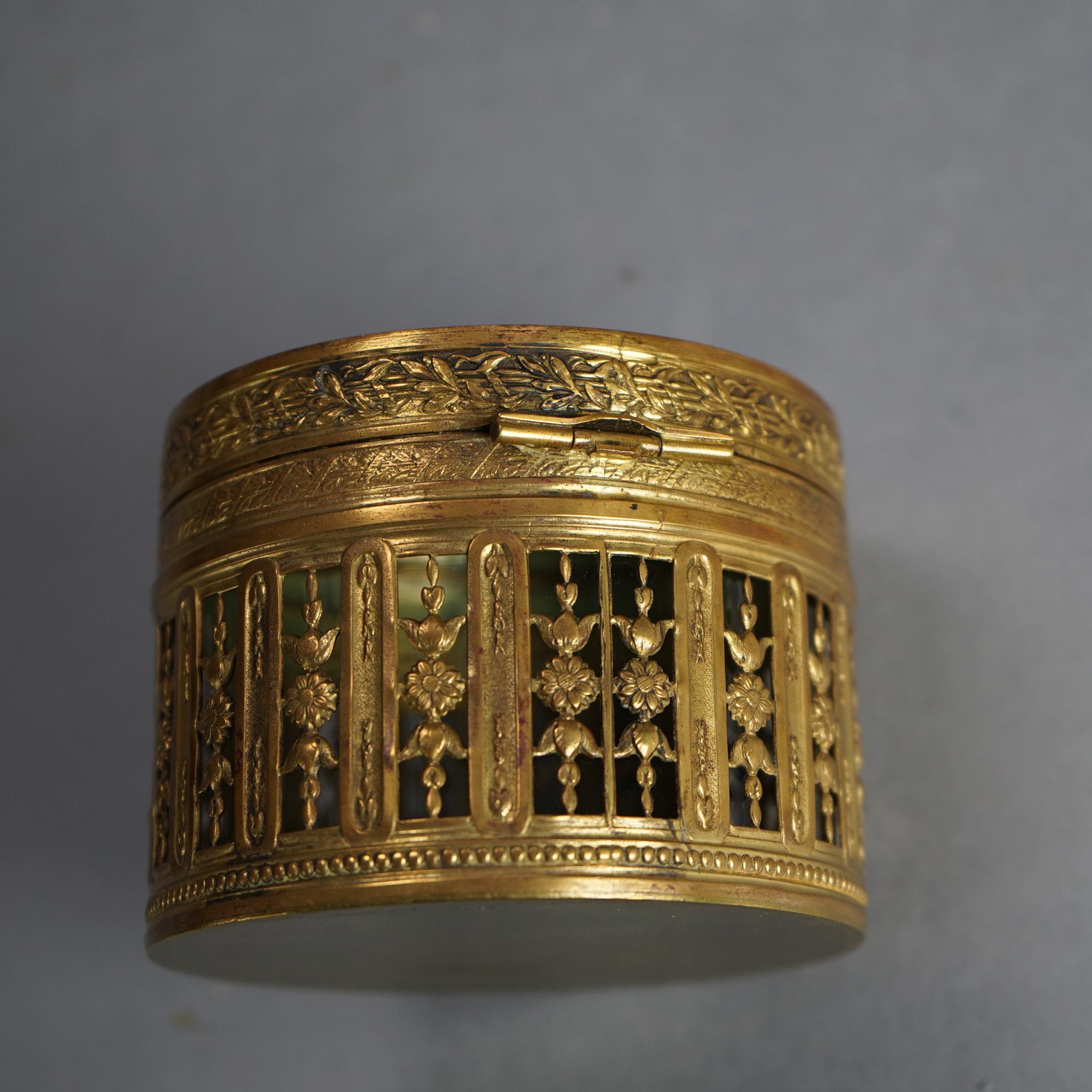 Antique French Gilt Brass & Guilloche Reticulated Portrait Powder Box, 19thC 2