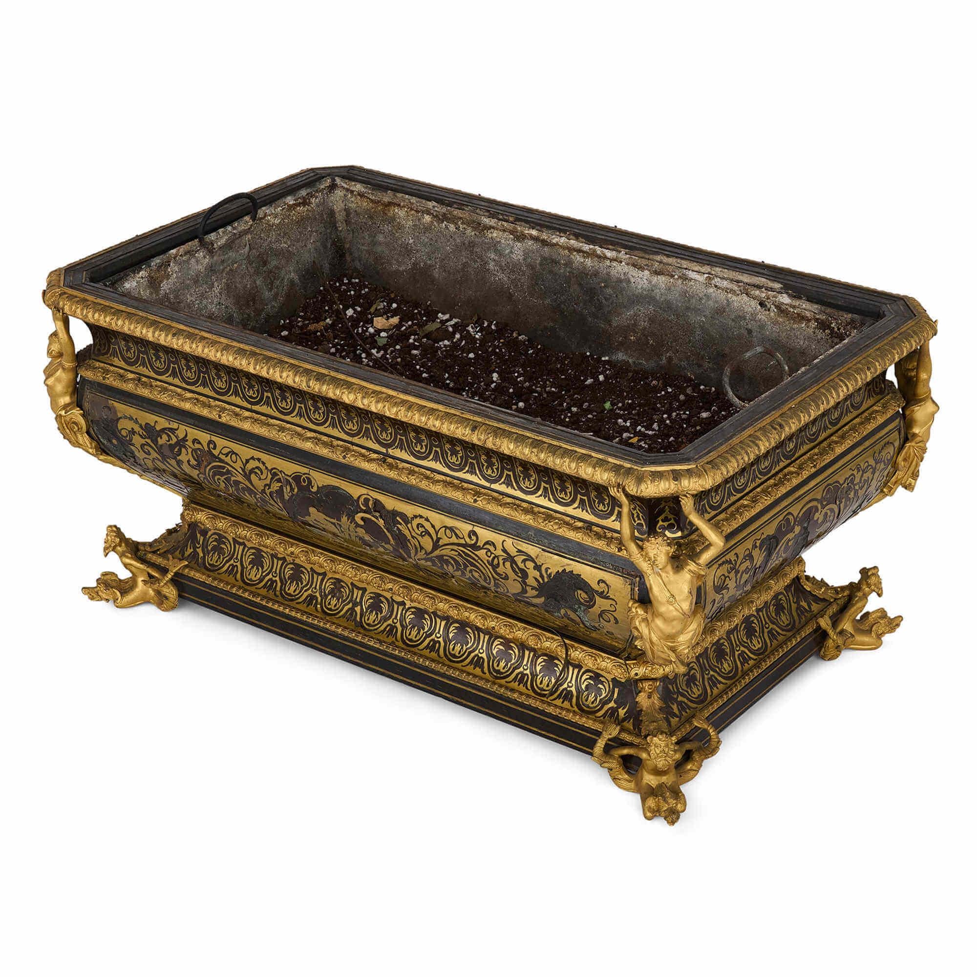 Napoleon III Antique French Gilt Bronze and Boulle Marquetry Jardinière For Sale