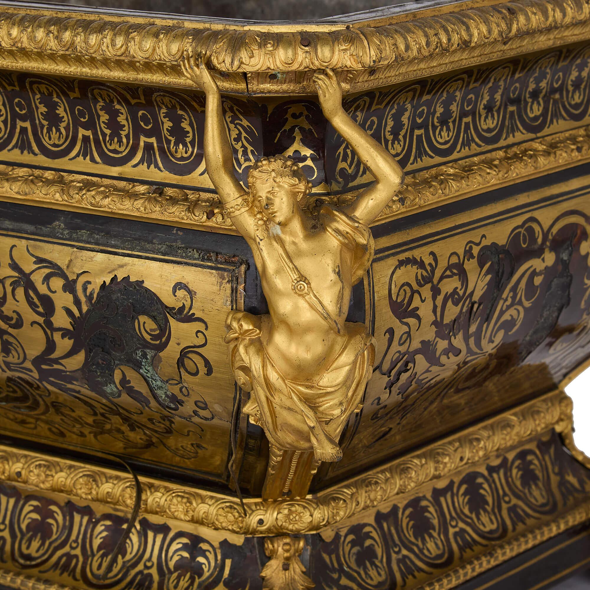 Cast Antique French Gilt Bronze and Boulle Marquetry Jardinière For Sale
