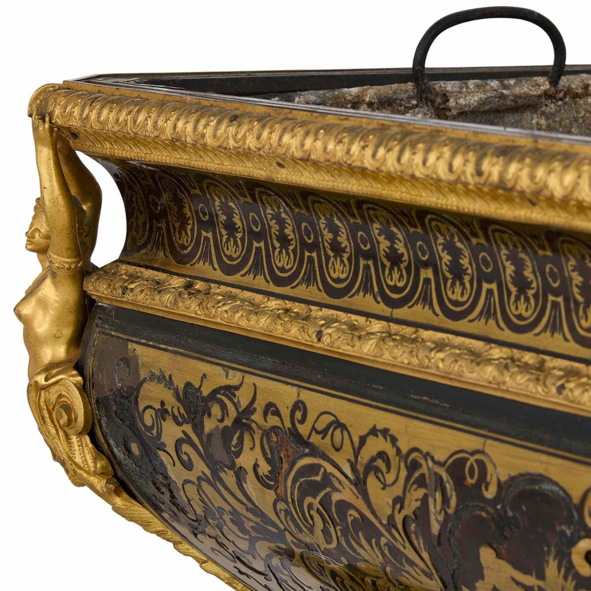 Brass Antique French Gilt Bronze and Boulle Marquetry Jardinière For Sale