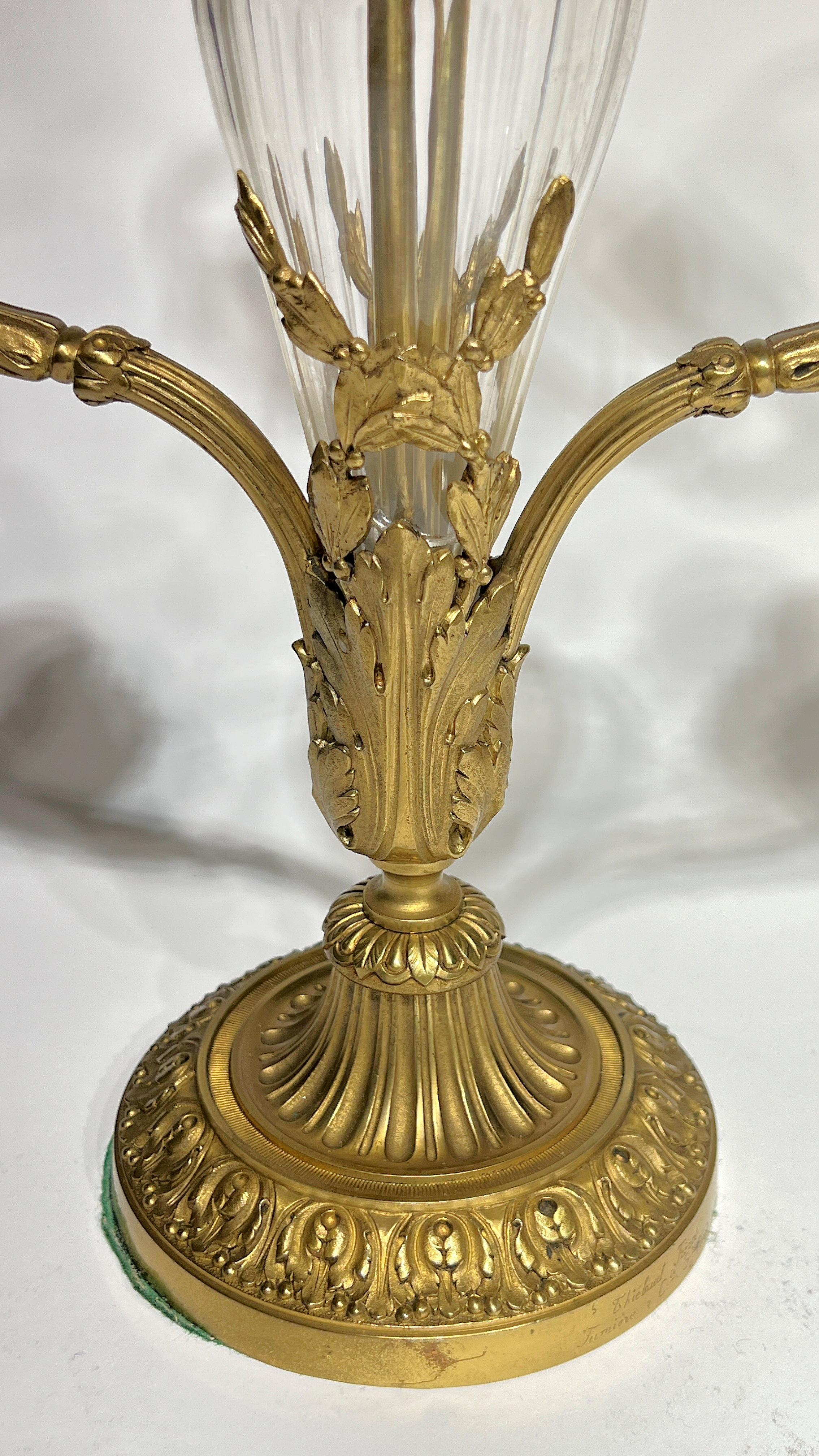 Antique French Gilt Bronze and Crystal Glass Table Lamps 5