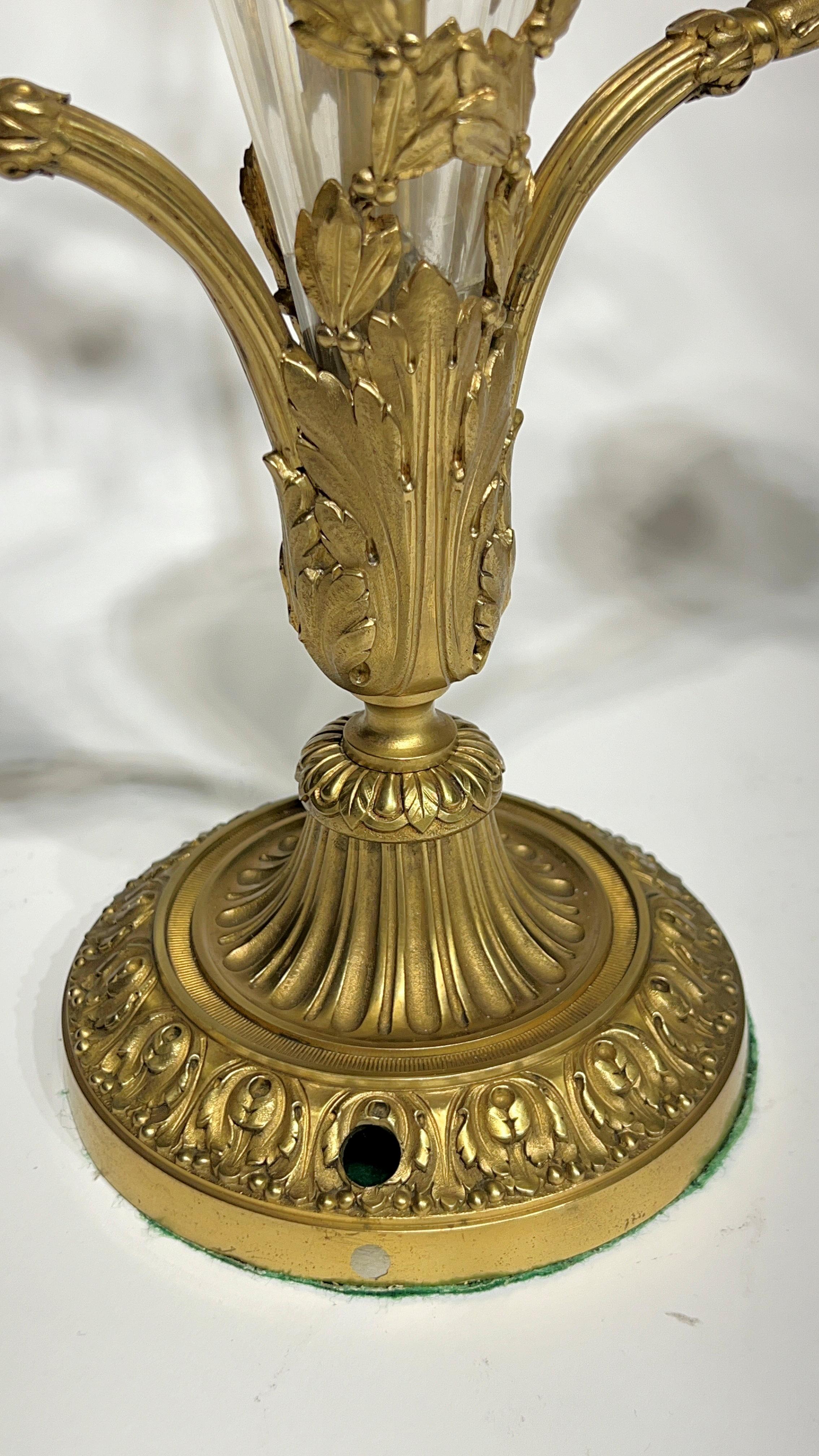 Antique French Gilt Bronze and Crystal Glass Table Lamps 10