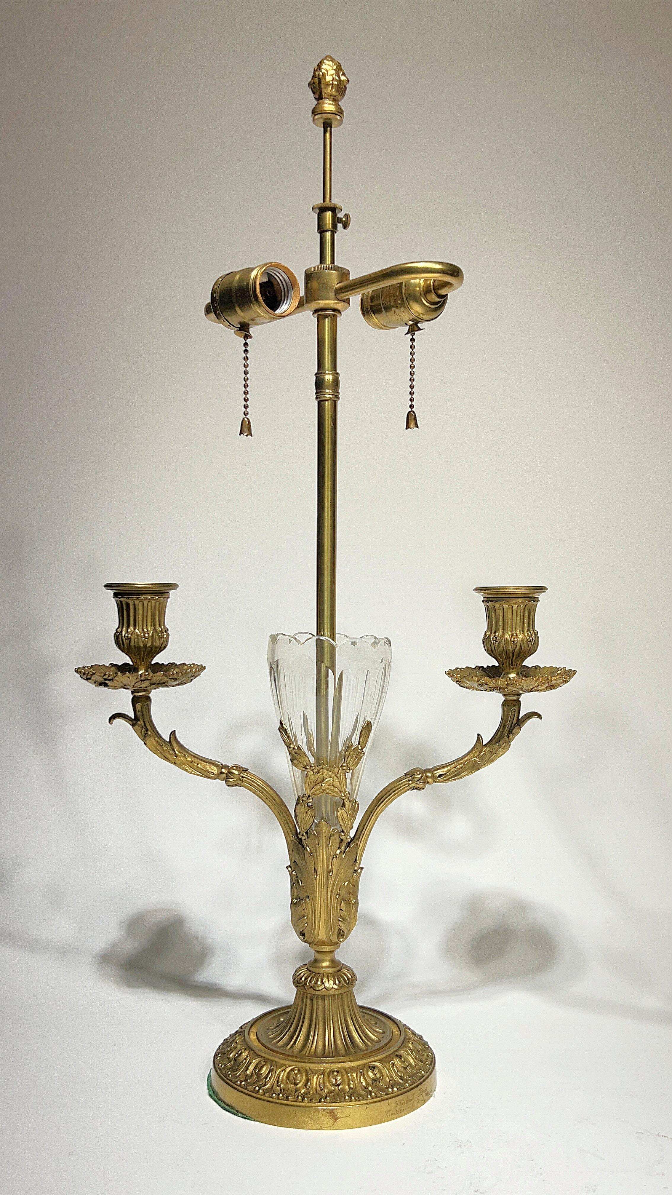 Louis XVI Antique French Gilt Bronze and Crystal Glass Table Lamps