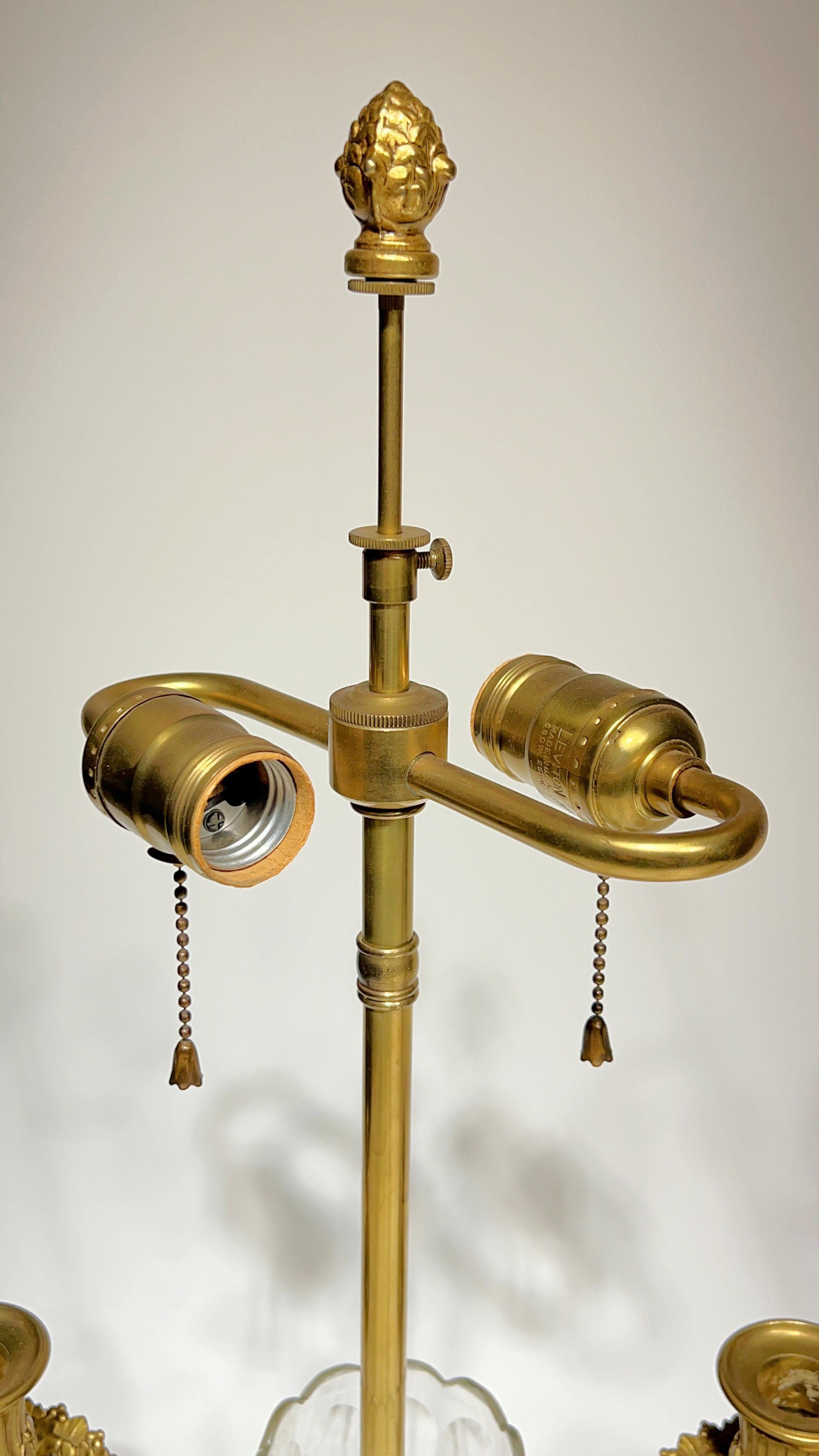 19th Century Antique French Gilt Bronze and Crystal Glass Table Lamps