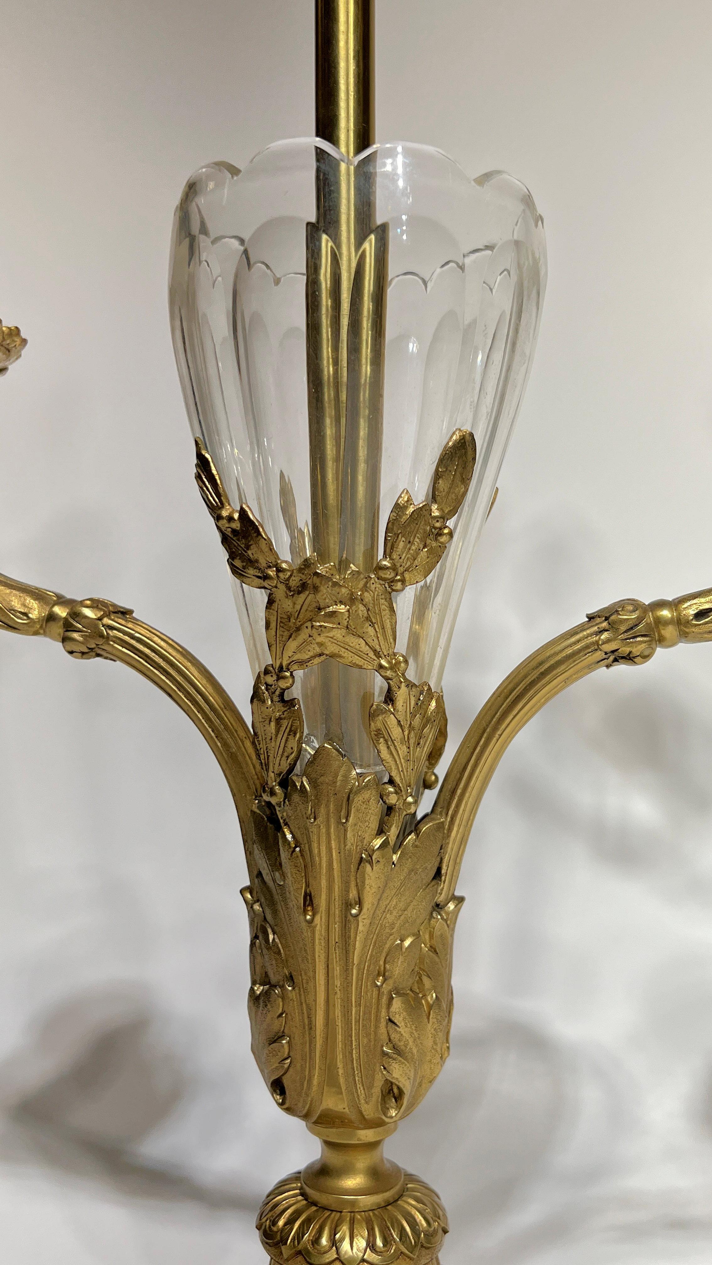 Antique French Gilt Bronze and Crystal Glass Table Lamps 3