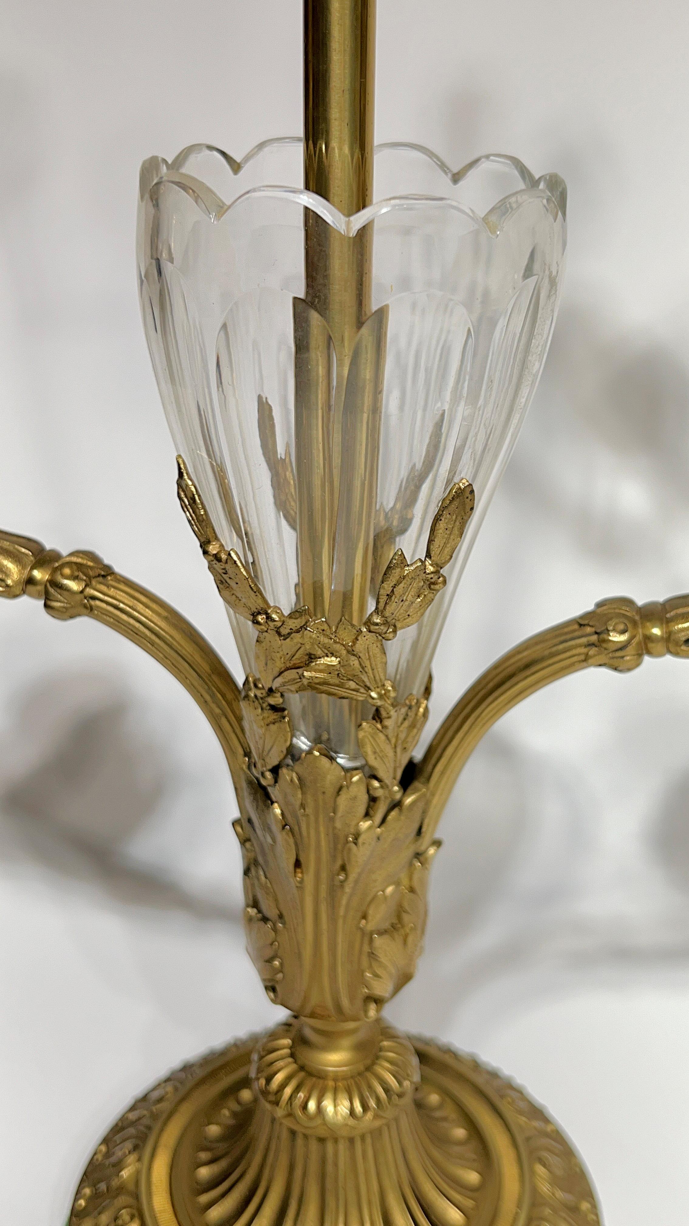Antique French Gilt Bronze and Crystal Glass Table Lamps 4
