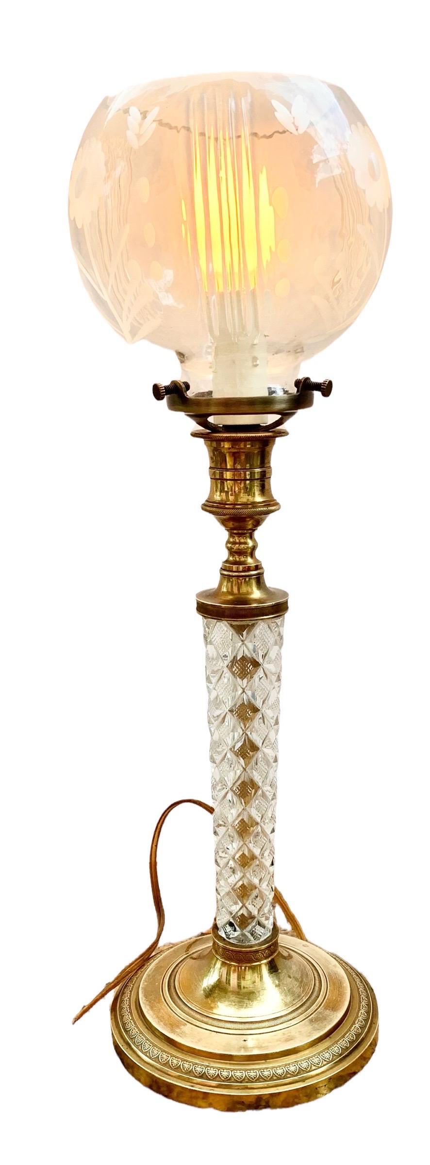 Antique French Gilt Bronze and Cut Crystal Candlestick Lamp 5