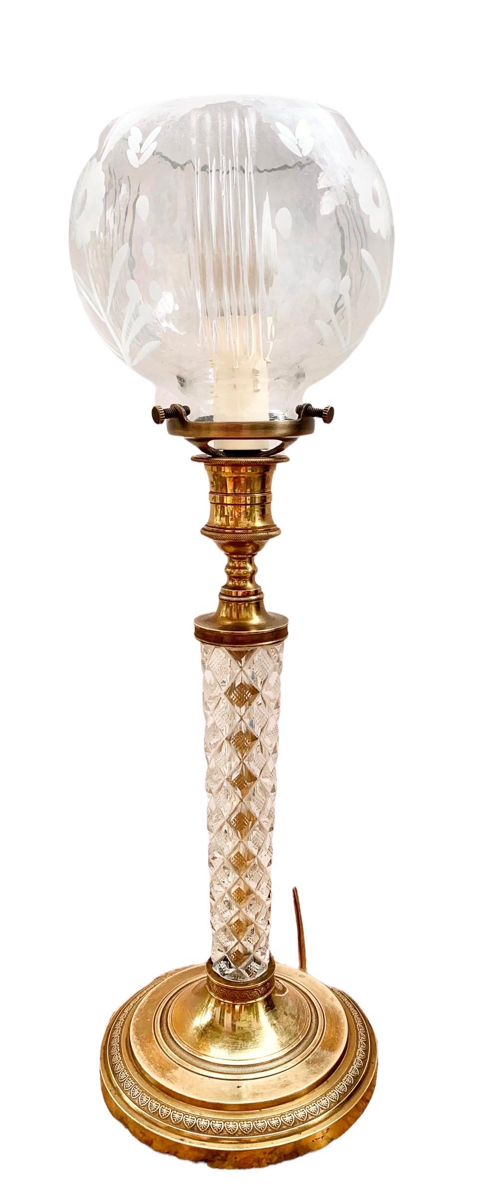 Antique French Gilt Bronze and Cut Crystal Candlestick Lamp 6